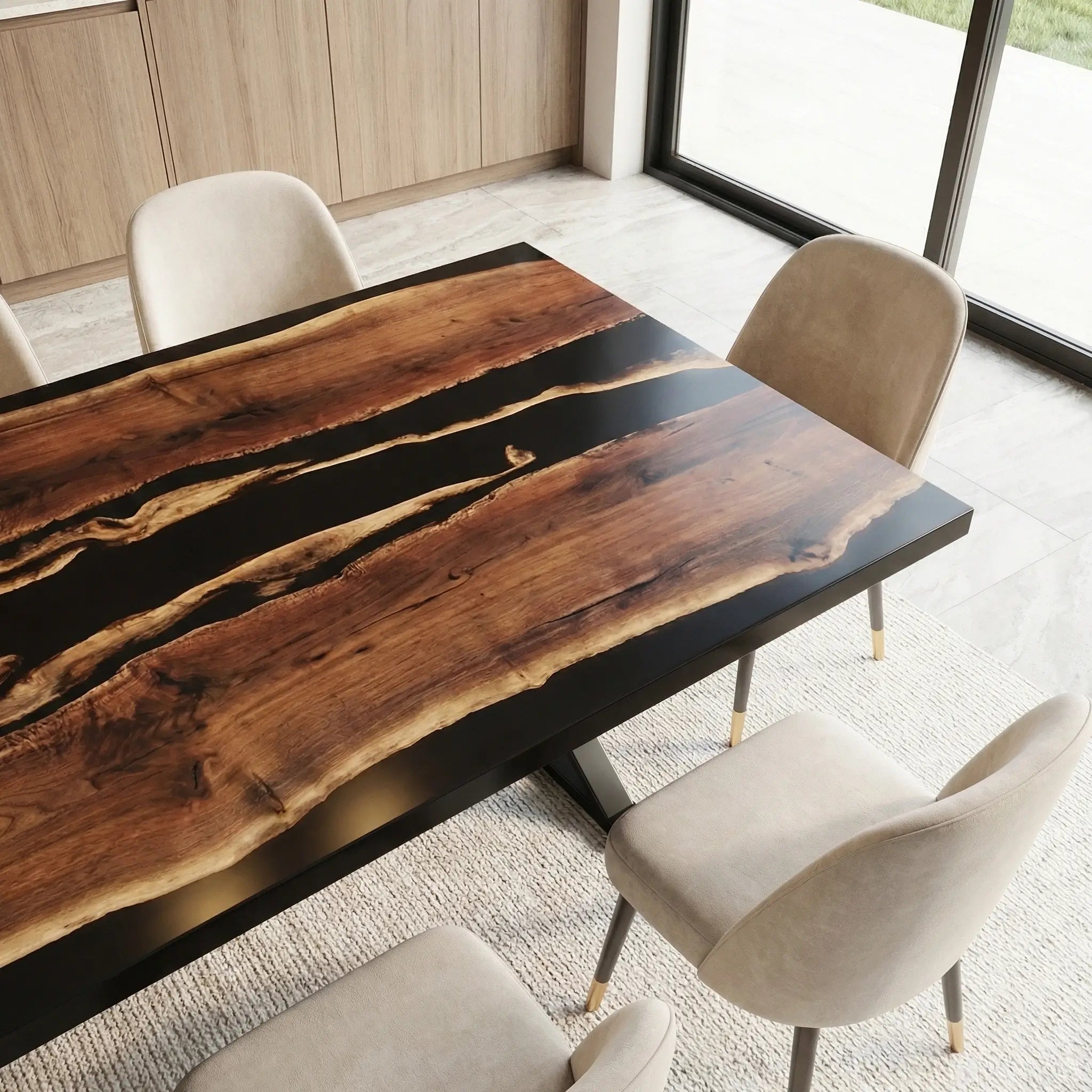 Custom Black Walnut Epoxy Resin River Table Black Resin ZLT-52 - image 4 | ThawHome