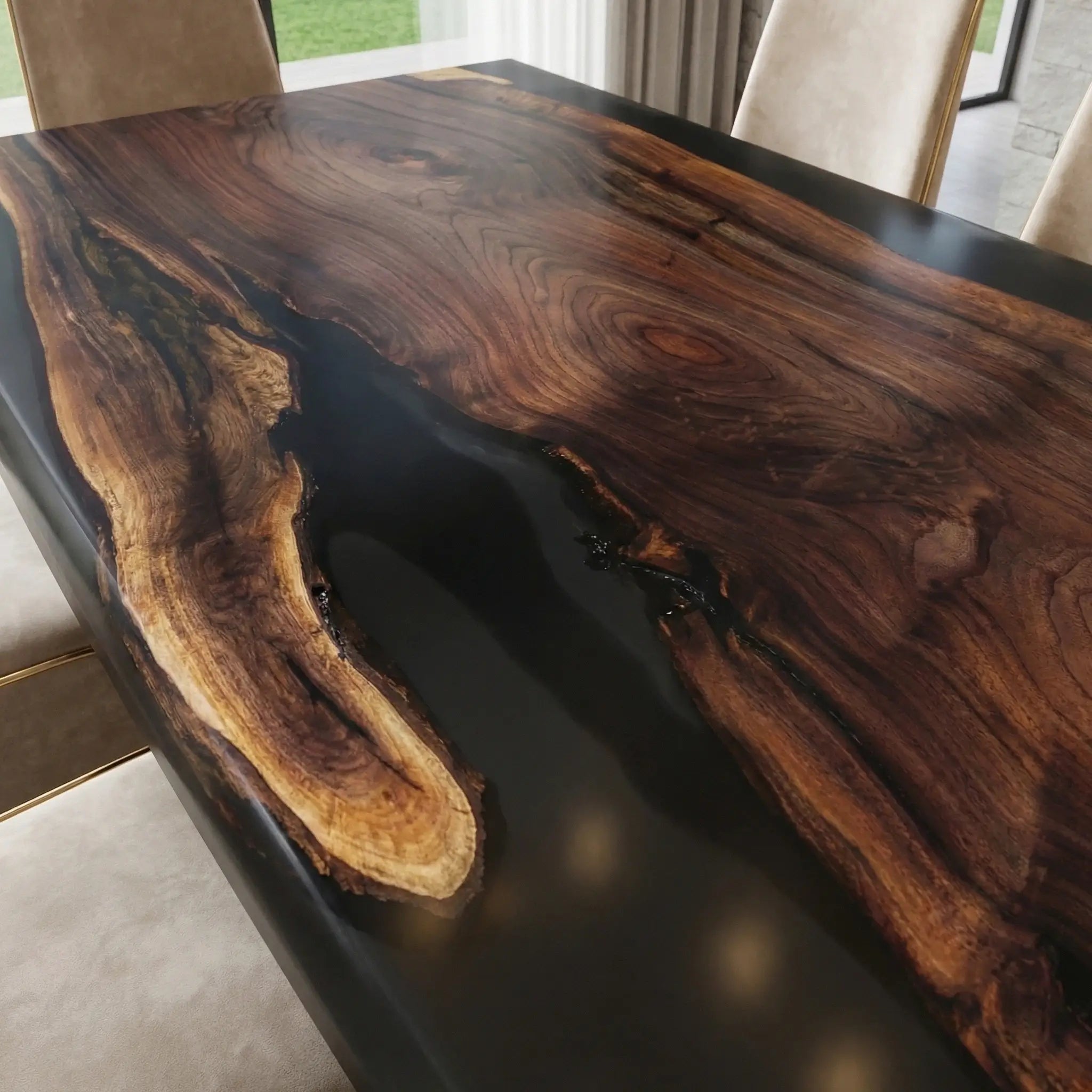 Custom Black Walnut Epoxy Resin River Table Black Resin ZRT-92 - image 4 | ThawHome