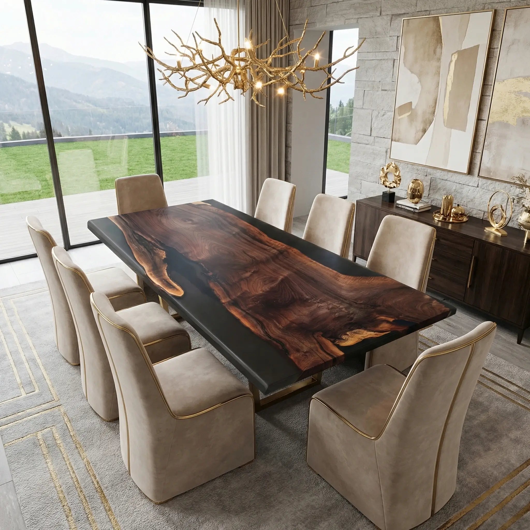 Custom Black Walnut Epoxy Resin River Table Black Resin ZRT-92 - image 3 | ThawHome