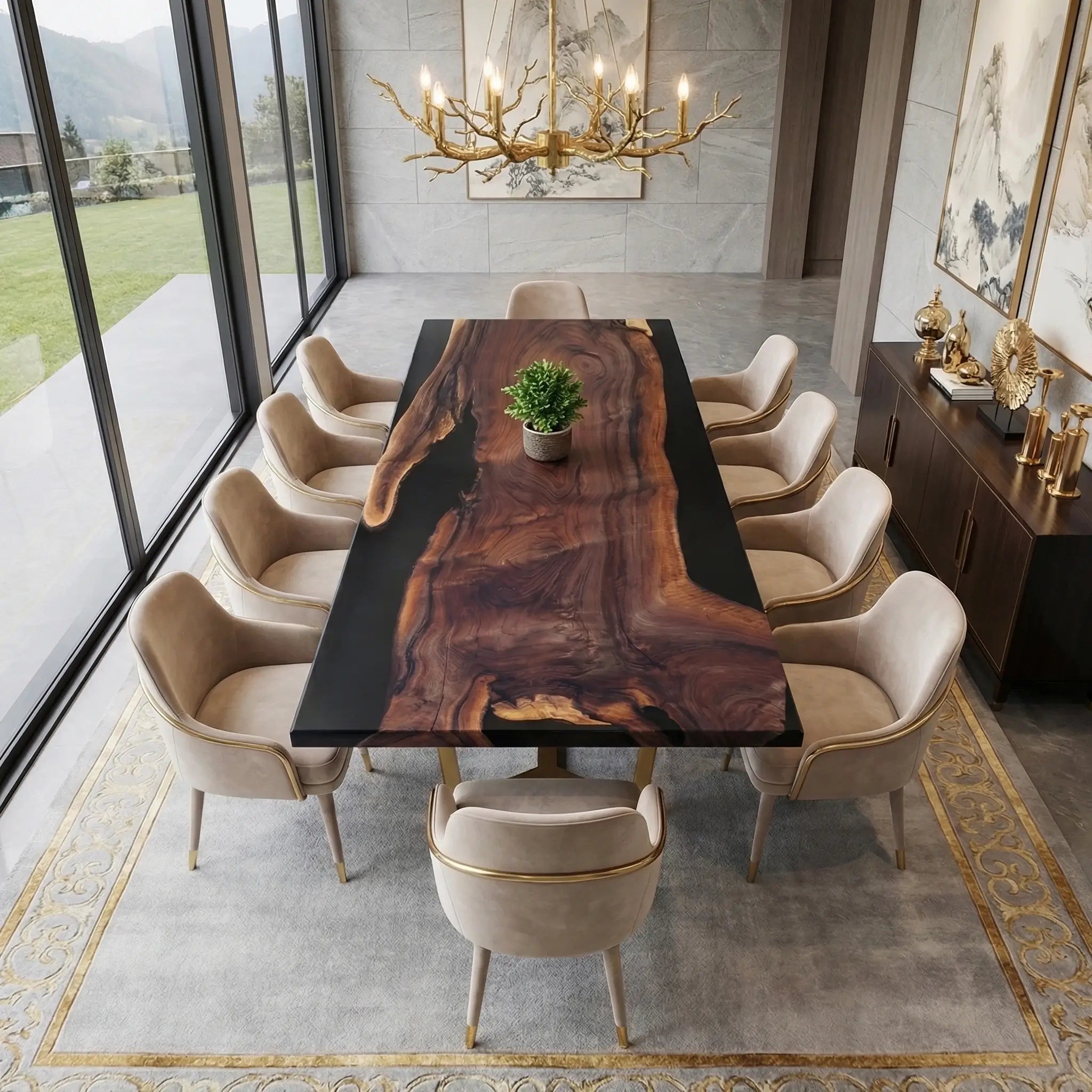 Custom Black Walnut Epoxy Resin River Table Black Resin ZRT-92 - image 2 | ThawHome