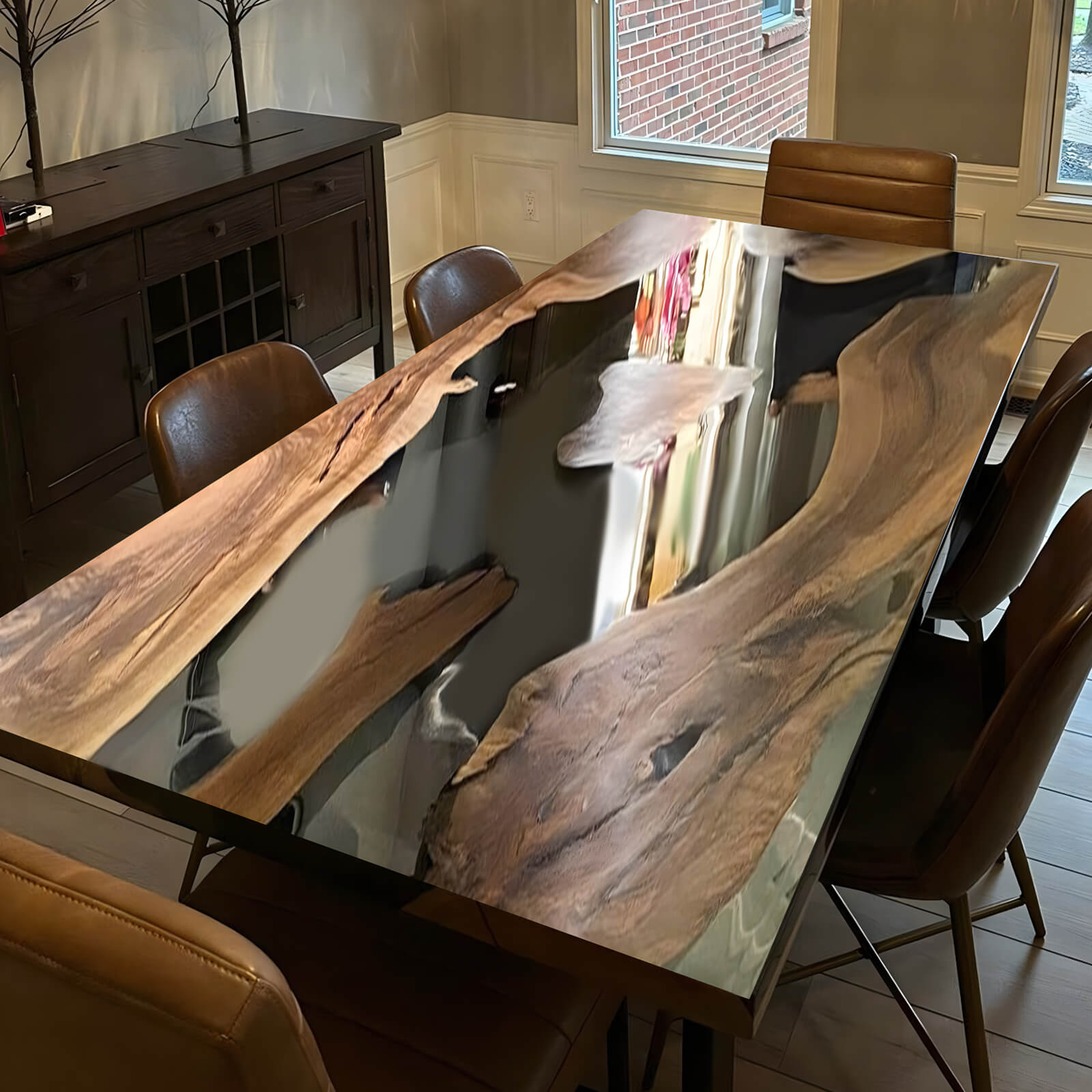 Custom Black Walnut Epoxy Resin River Table Black Transparent TQR-87 - image 2 | ThawHome