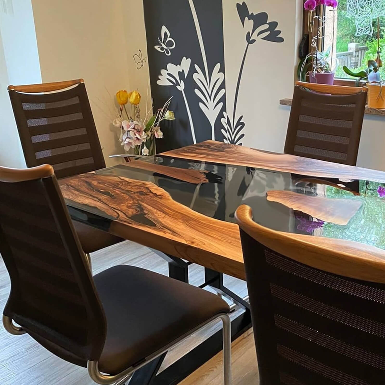 Custom Black Walnut Epoxy Resin River Table Black Transparent TQR-87 - image 4 | ThawHome