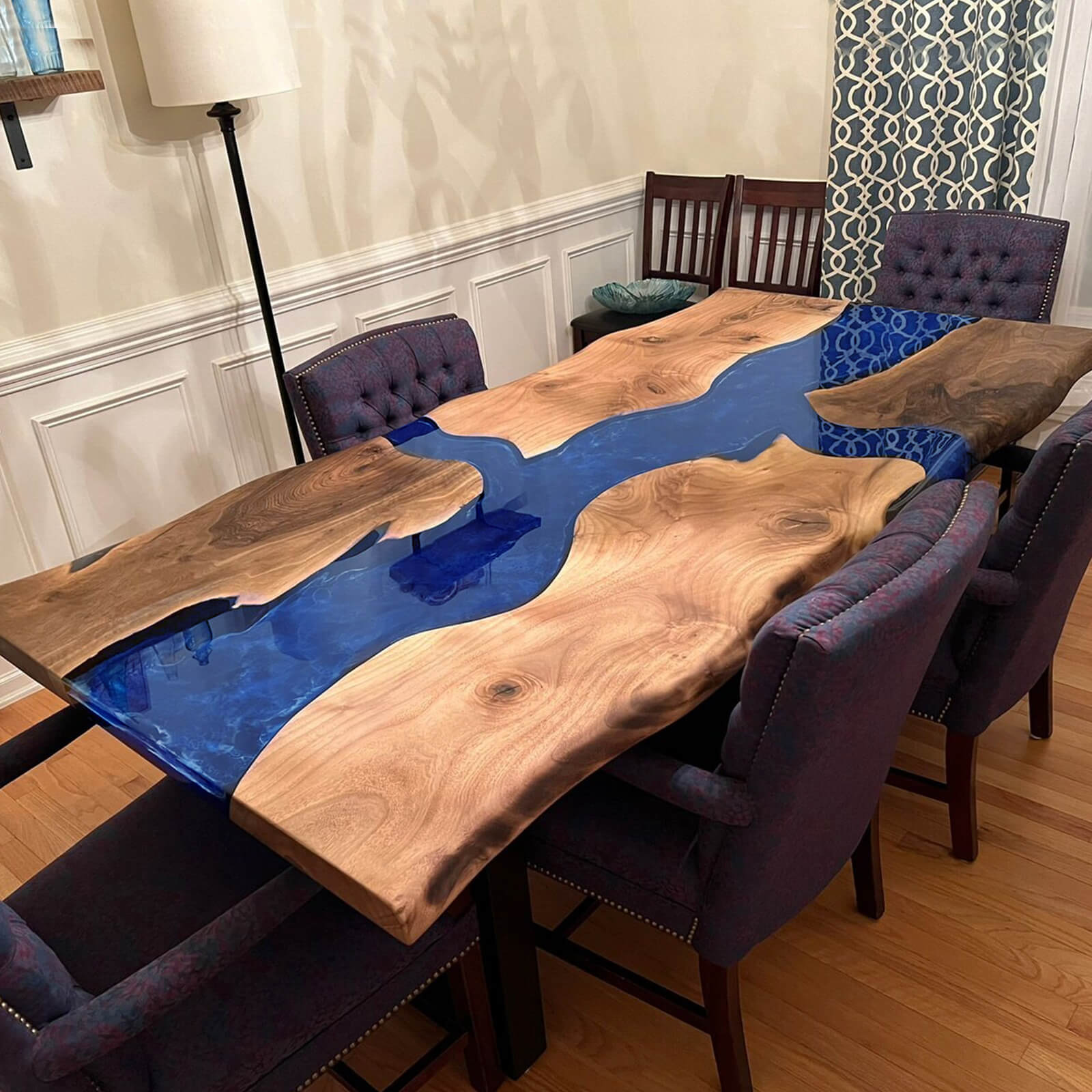 Custom Black Walnut Epoxy Resin River Table Blue CRR-58 - image 2 | ThawHome