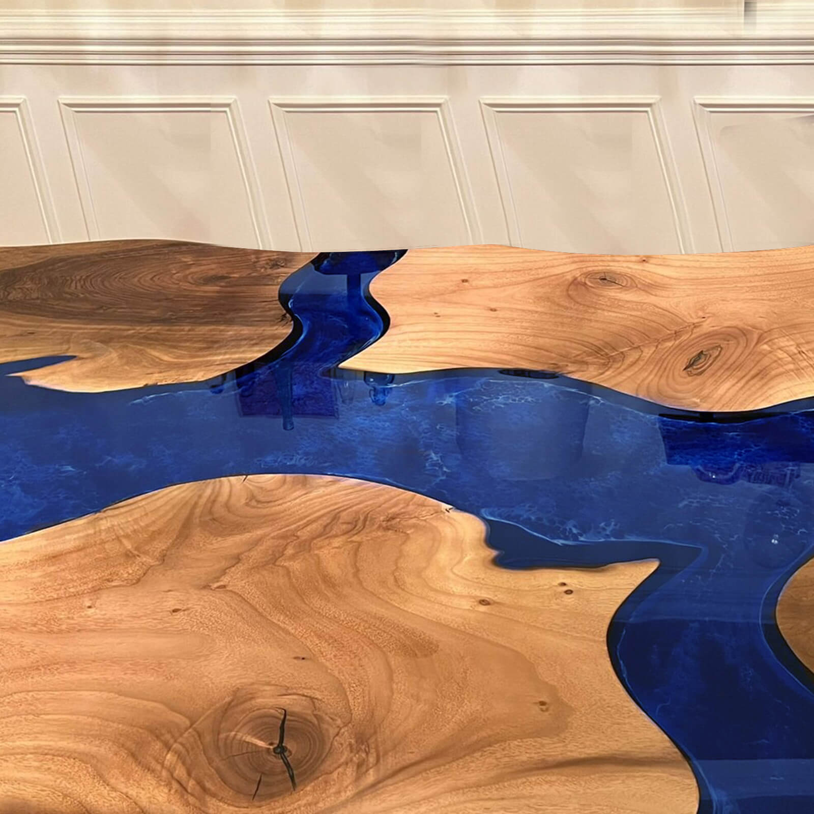 Custom Black Walnut Epoxy Resin River Table Blue CRR-58 - image 3 | ThawHome