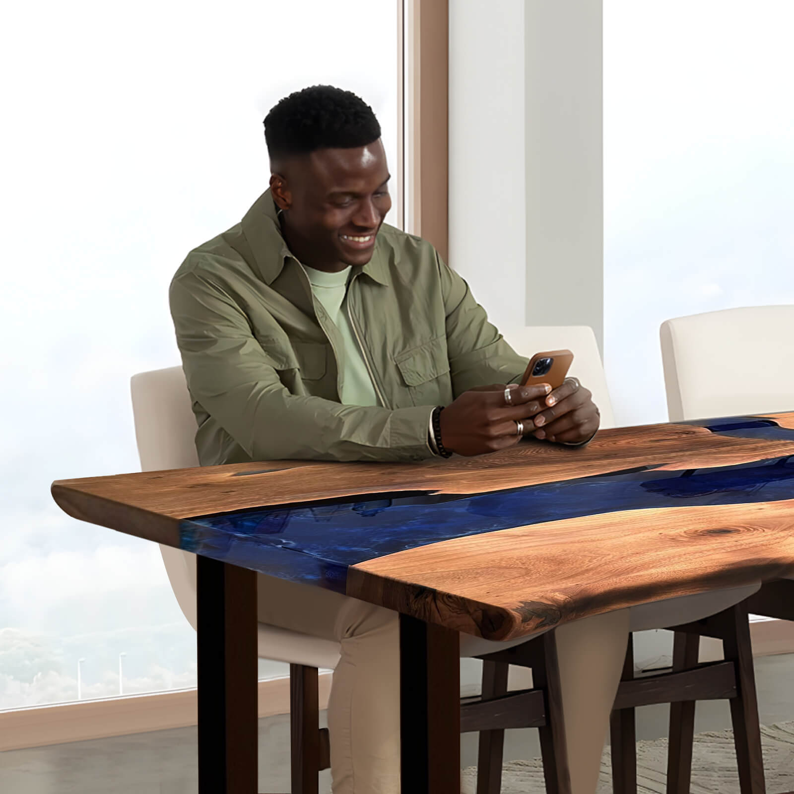 Custom Black Walnut Epoxy Resin River Table Blue CRR-58 - image 5 | ThawHome