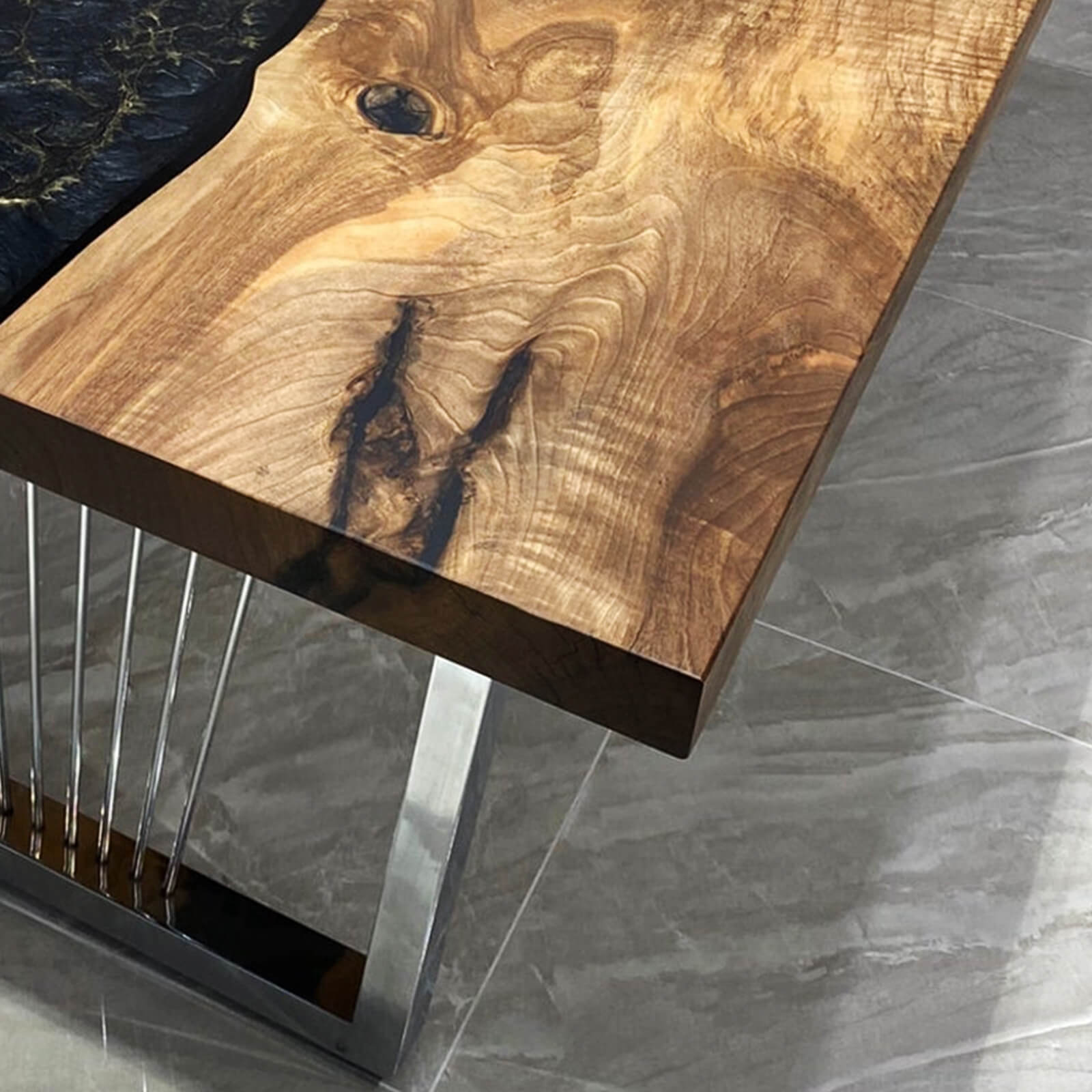 Custom Black Walnut Epoxy Resin River Table Blue Gold ZRT-39 - image 8 | ThawHome