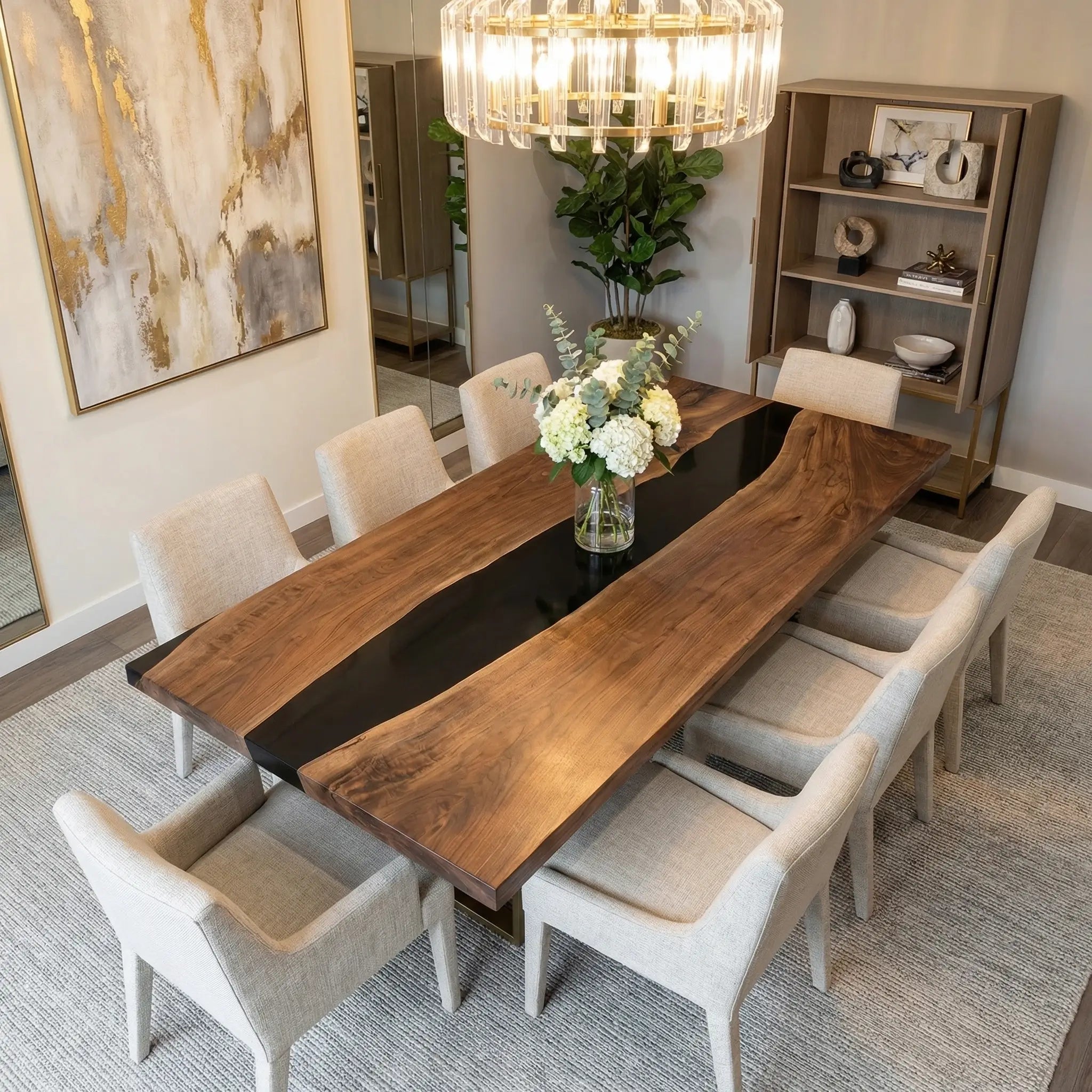 Custom Black Walnut Epoxy Resin River Table Blue Gold ZRT-39 - image 1 | ThawHome