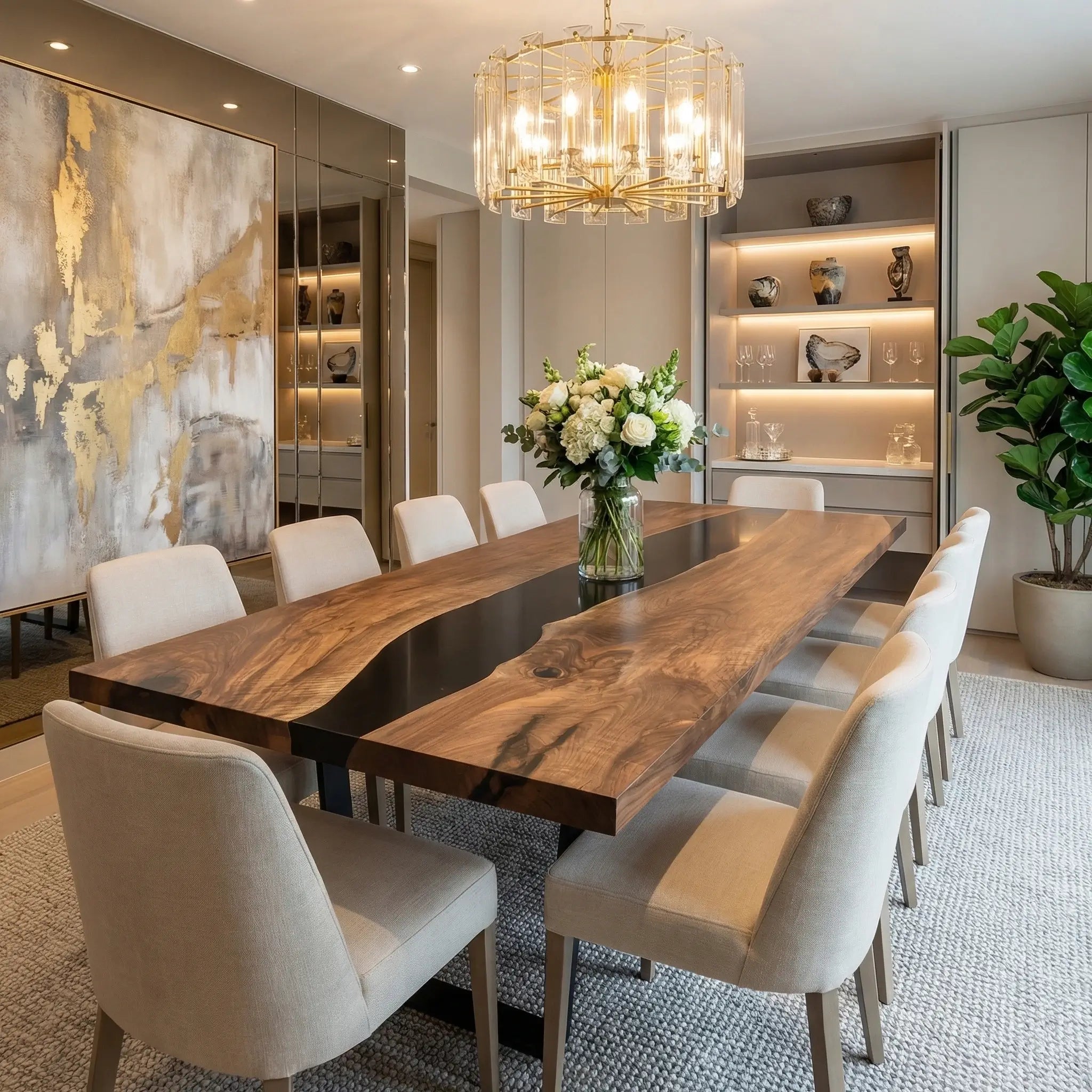 Custom Black Walnut Epoxy Resin River Table Blue Gold ZRT-39 - image 3 | ThawHome