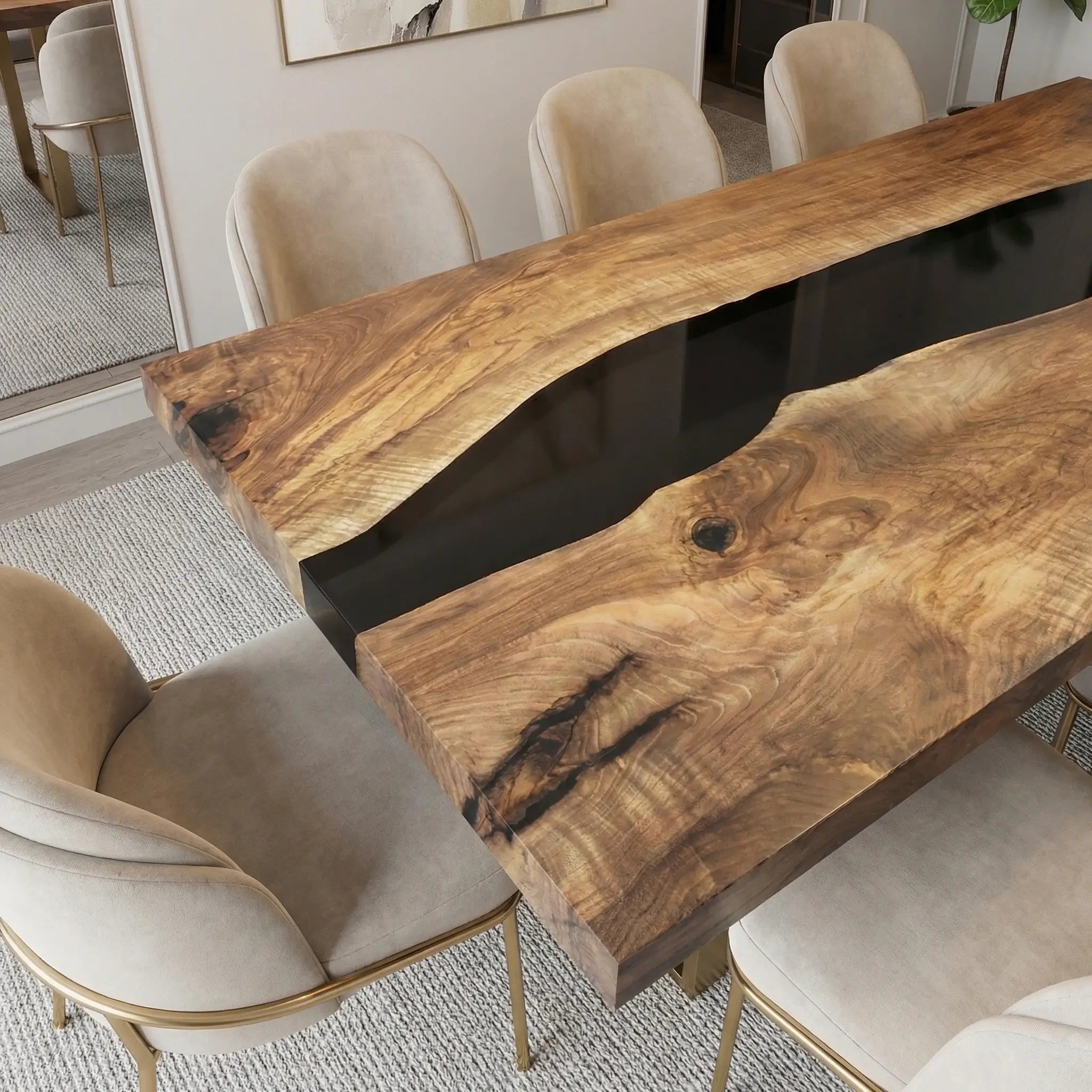 Custom Black Walnut Epoxy Resin River Table Blue Gold ZRT-39 - image 4 | ThawHome