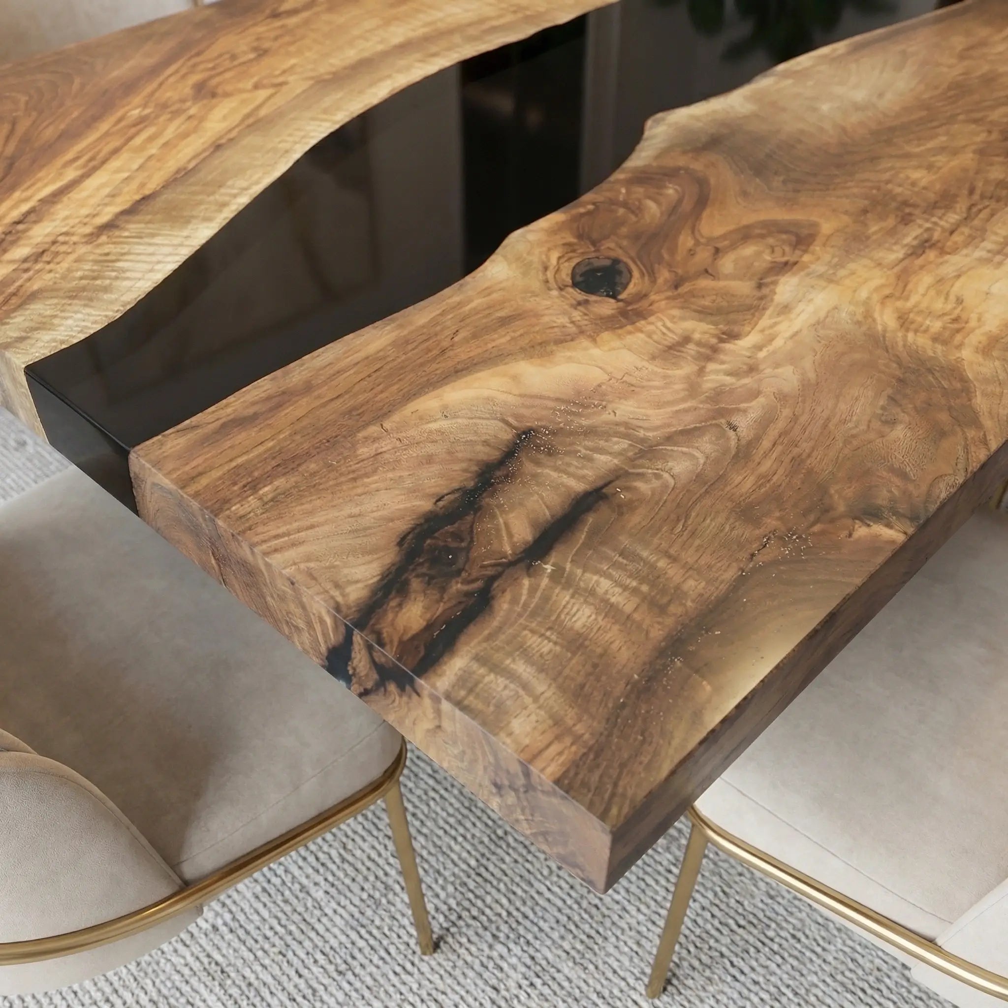 Custom Black Walnut Epoxy Resin River Table Blue Gold ZRT-39 - image 6 | ThawHome