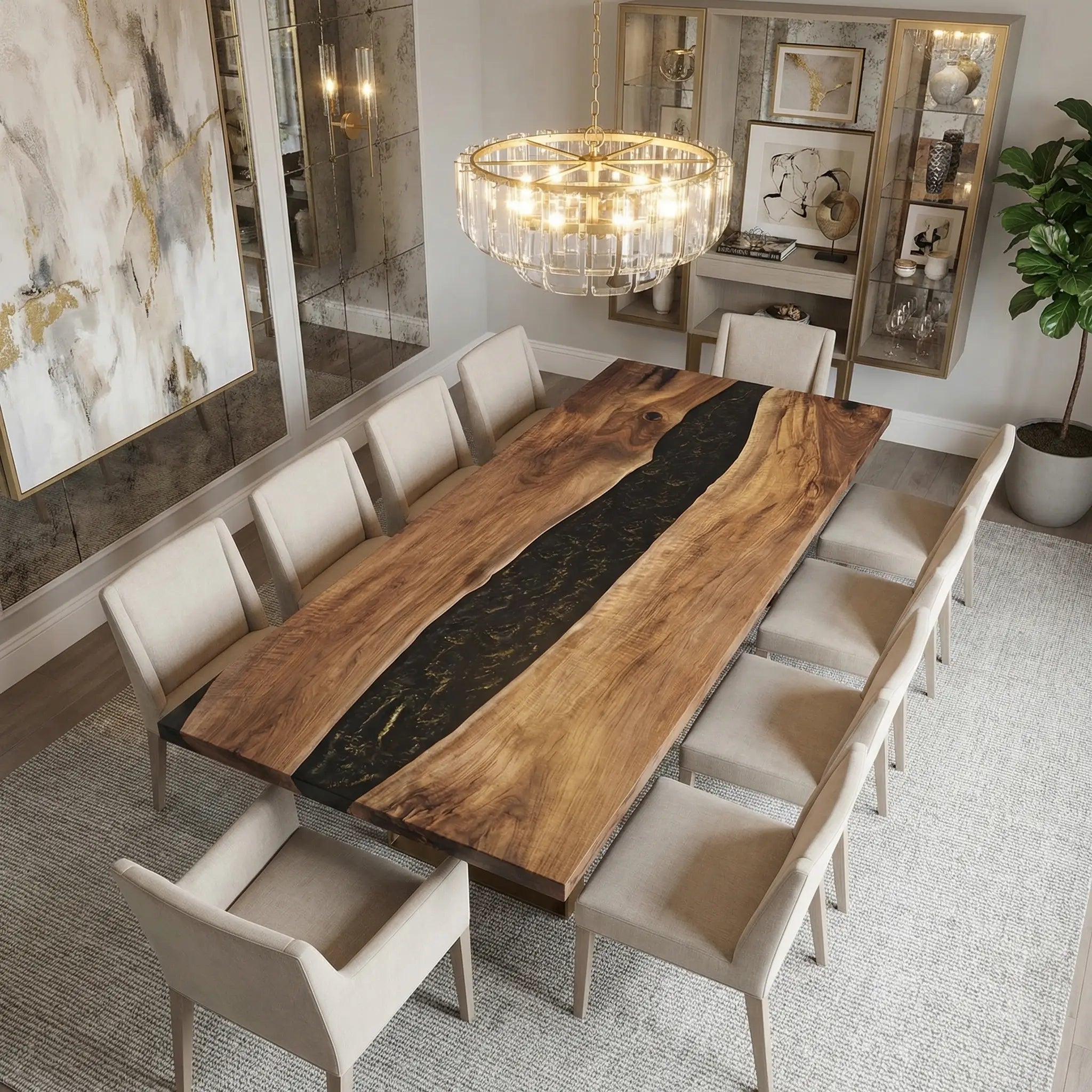 Custom Black Walnut Epoxy Resin River Table Blue Gold ZRT-39 - image 2 | ThawHome