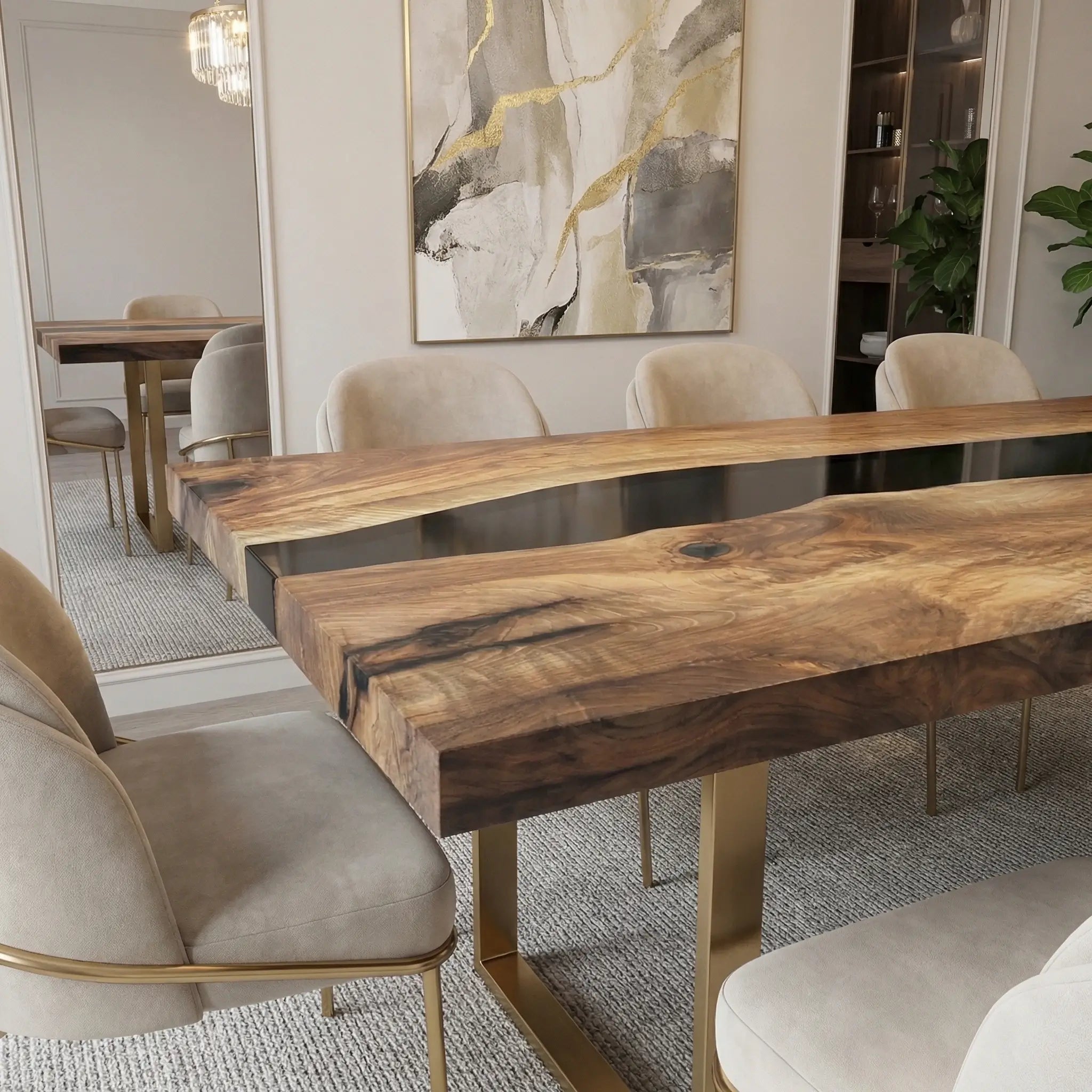 Custom Black Walnut Epoxy Resin River Table Blue Gold ZRT-39 - image 5 | ThawHome