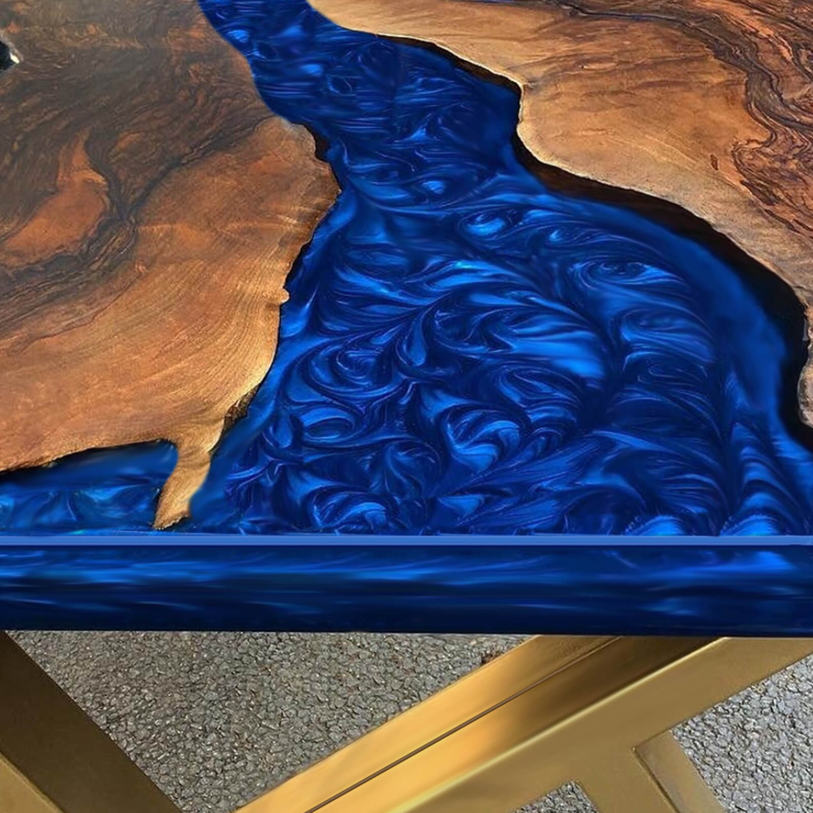 Custom Black Walnut Epoxy Resin River Table Blue Pearl ERT-73 - image 9 | ThawHome