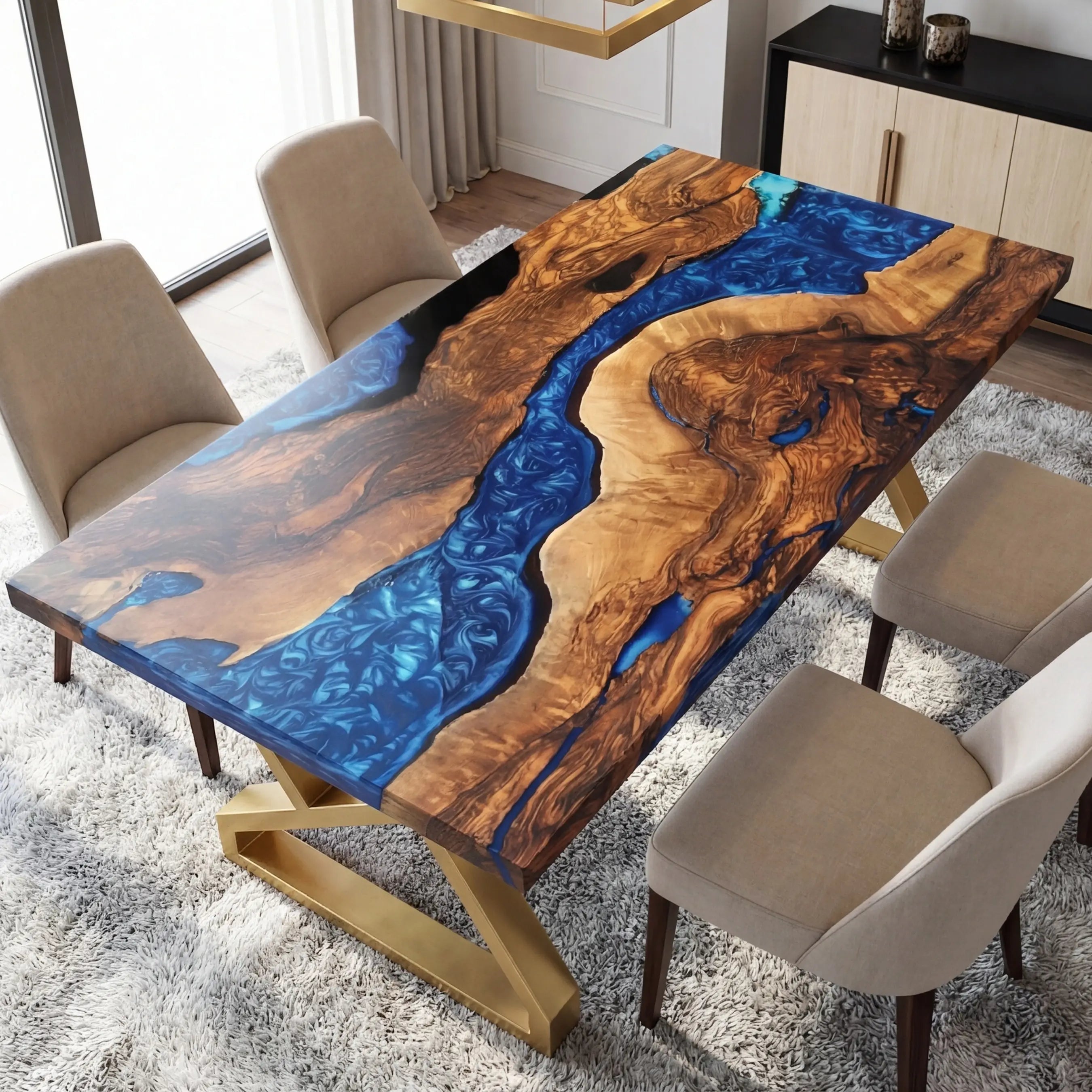 Custom Black Walnut Epoxy Resin River Table Blue Pearl ERT-73 - image 2 | ThawHome