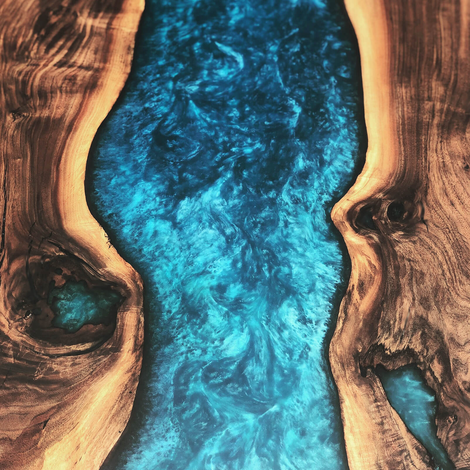 Custom Black Walnut Epoxy Resin River Table Blue Pearl ORT-83 - image 9 | ThawHome