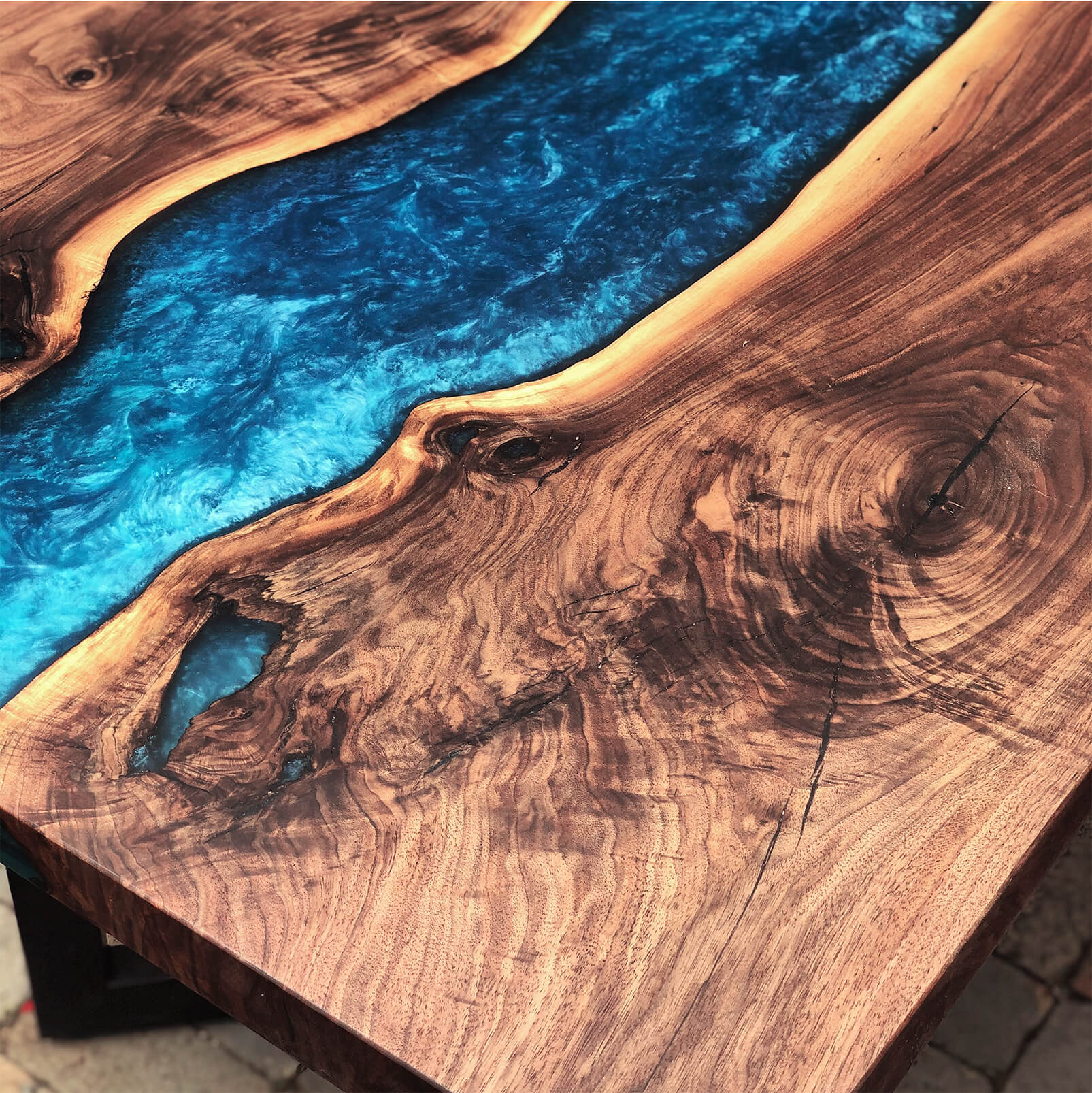 Custom Black Walnut Epoxy Resin River Table Blue Pearl ORT-83 - image 8 | ThawHome
