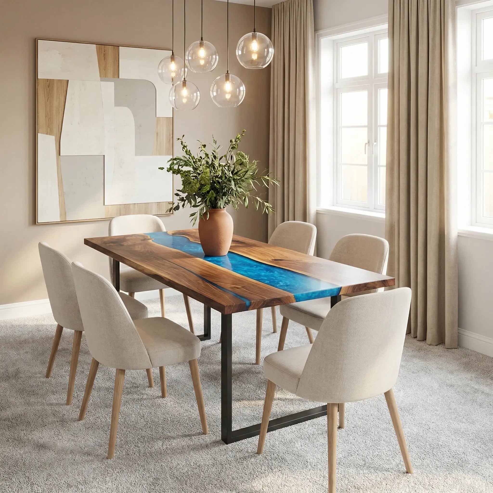 Custom Black Walnut Epoxy Resin River Table Blue Pearl ORT-83 - image 3 | ThawHome