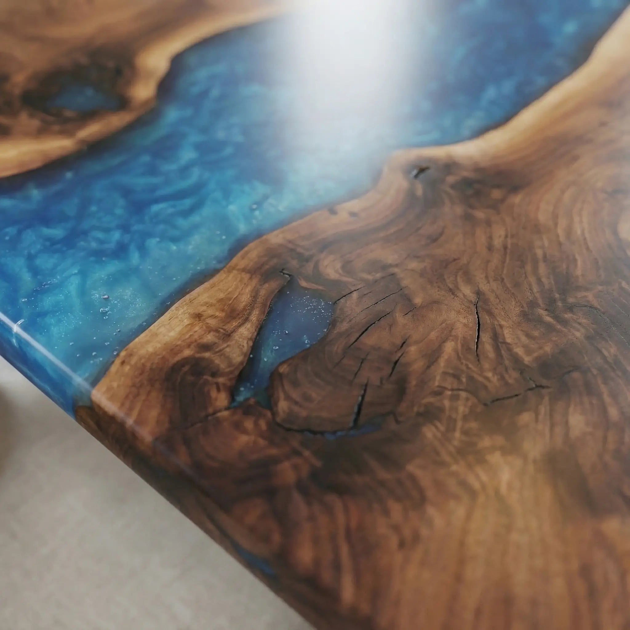 Custom Black Walnut Epoxy Resin River Table Blue Pearl ORT-83 - image 6 | ThawHome