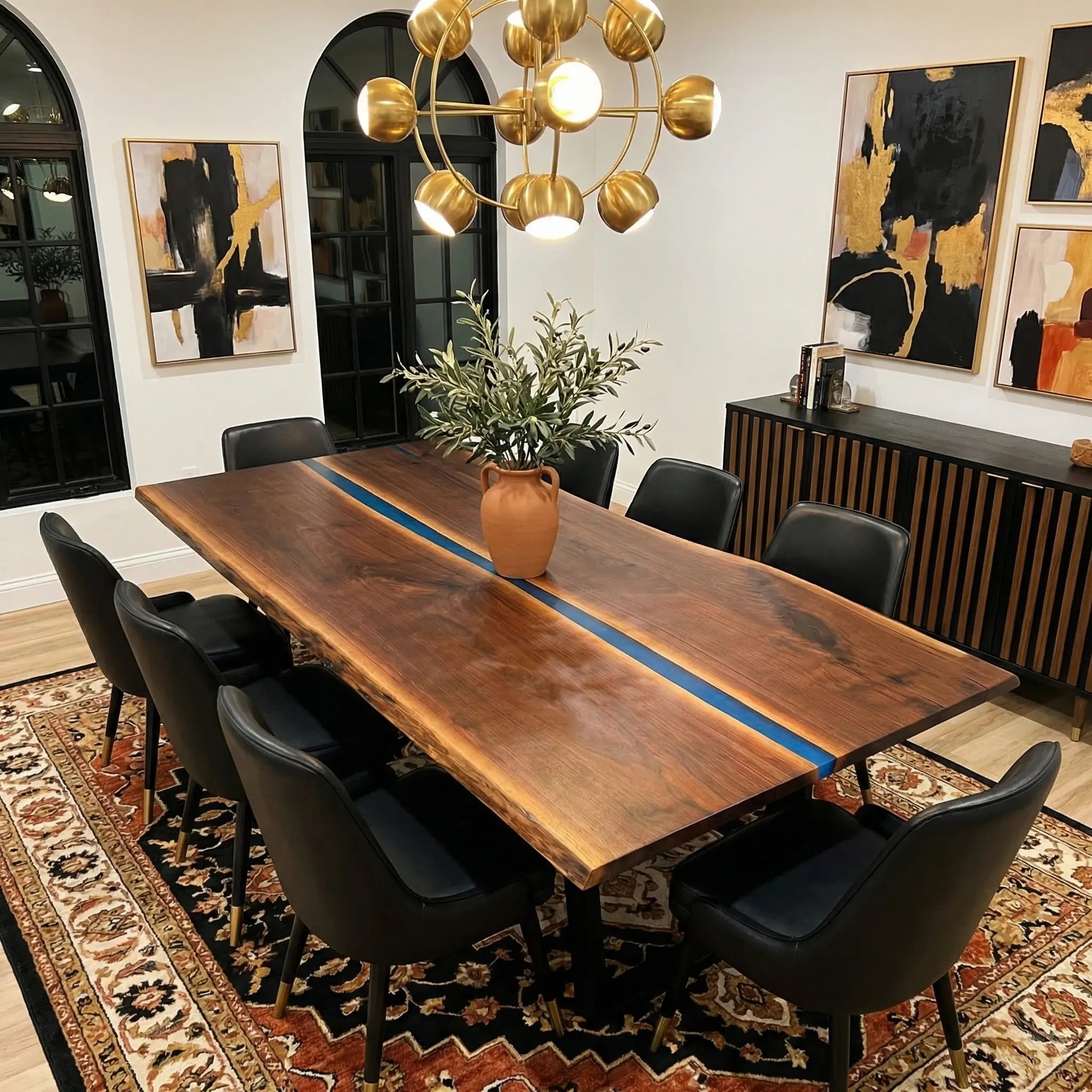 Custom Black Walnut Epoxy Resin River Table Blue Resin ERT-34 - image 1 | ThawHome