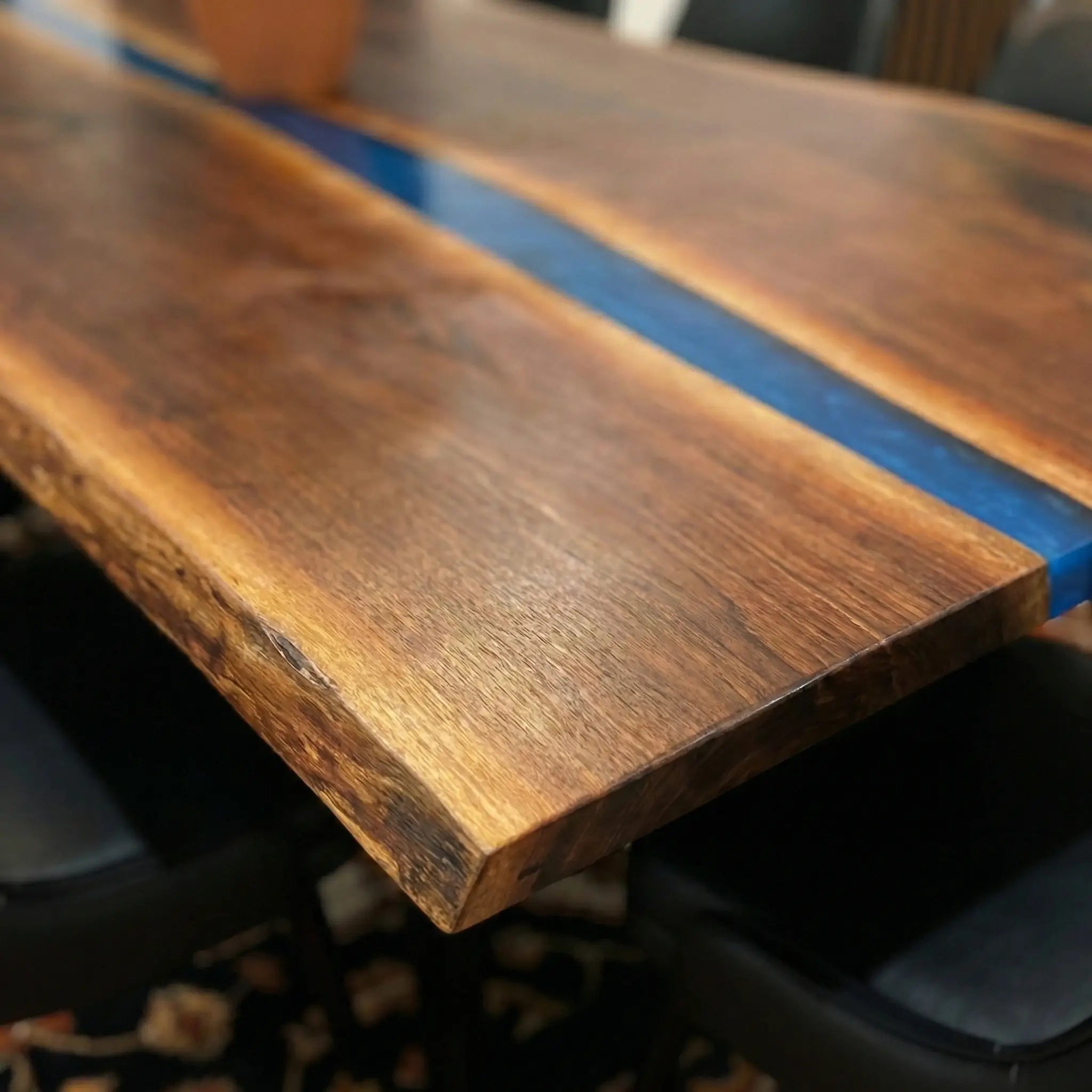 Custom Black Walnut Epoxy Resin River Table Blue Resin ERT-34 - image 5 | ThawHome