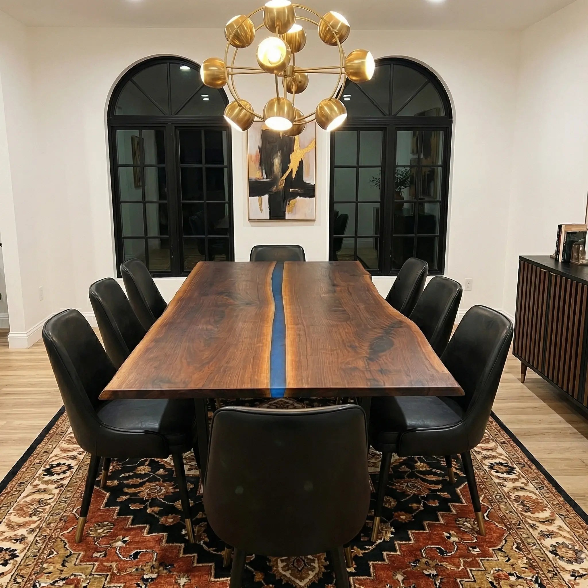 Custom Black Walnut Epoxy Resin River Table Blue Resin ERT-34 - image 3 | ThawHome