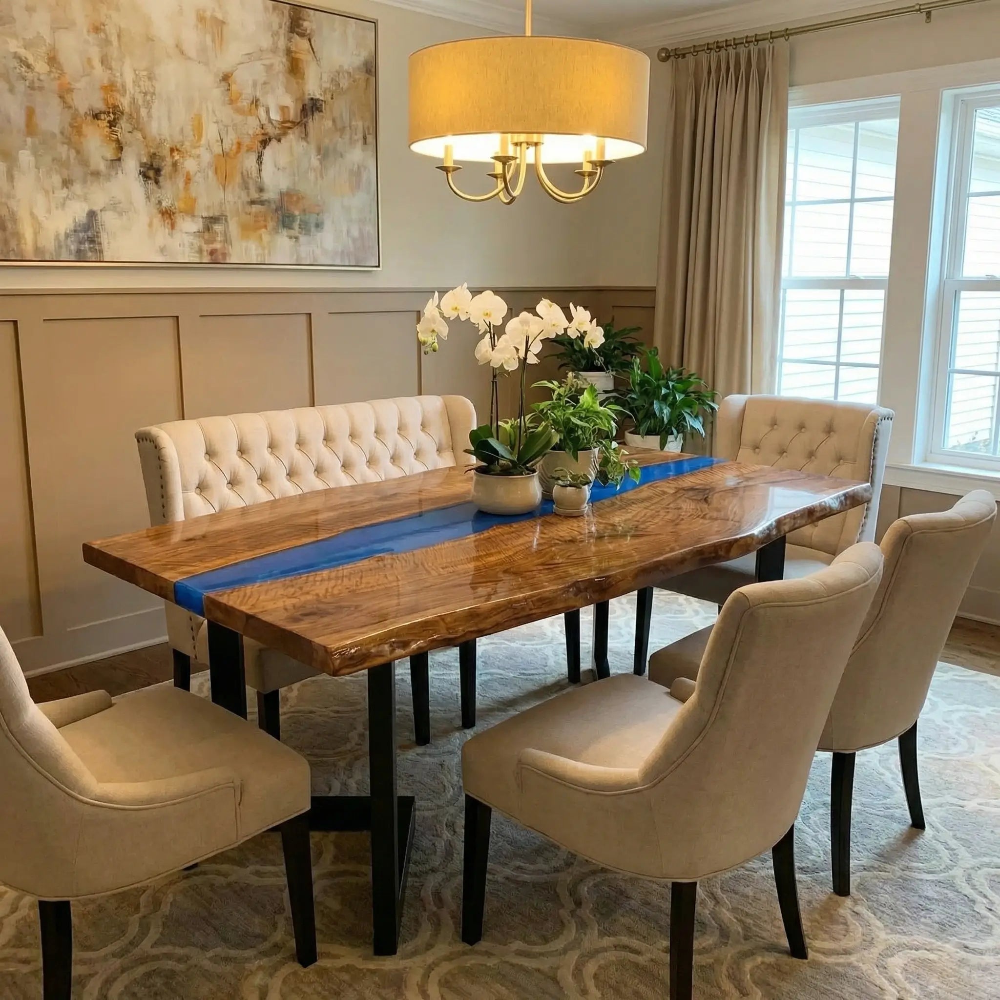 Custom Black Walnut Epoxy Resin River Table Blue Resin HRT-52 - image 3 | ThawHome