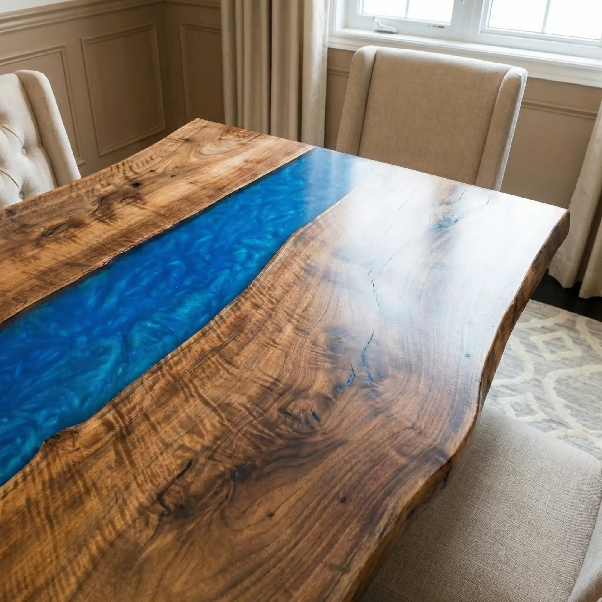 Custom Black Walnut Epoxy Resin River Table Blue Resin HRT-52 - image 4 | ThawHome