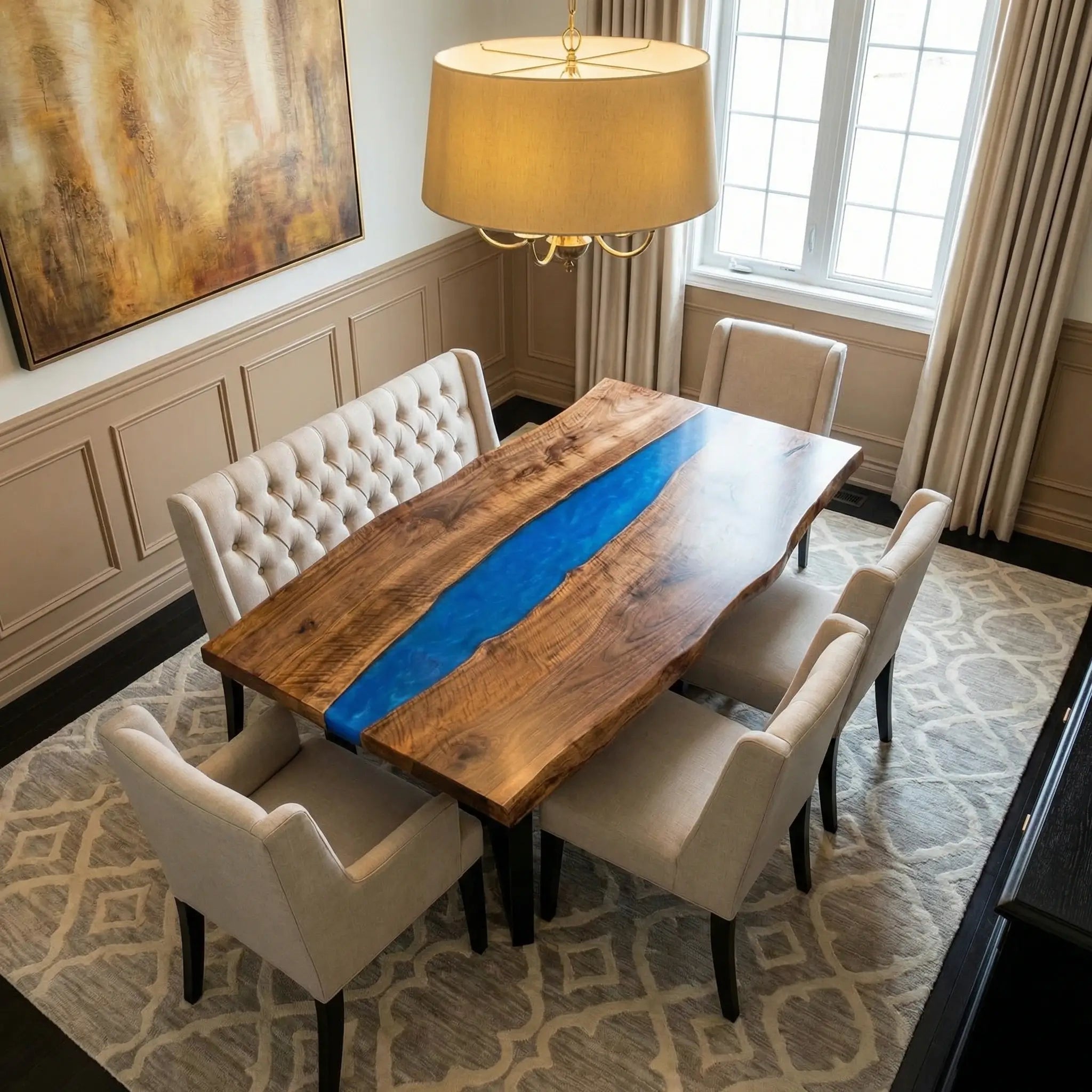 Custom Black Walnut Epoxy Resin River Table Blue Resin HRT-52 - image 2 | ThawHome