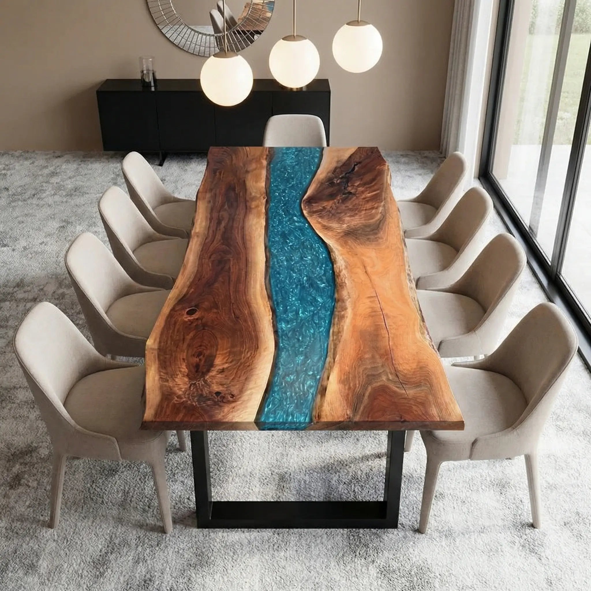 Custom Black Walnut Epoxy Resin River Table Blue Resin JKT-82 - image 2 | ThawHome