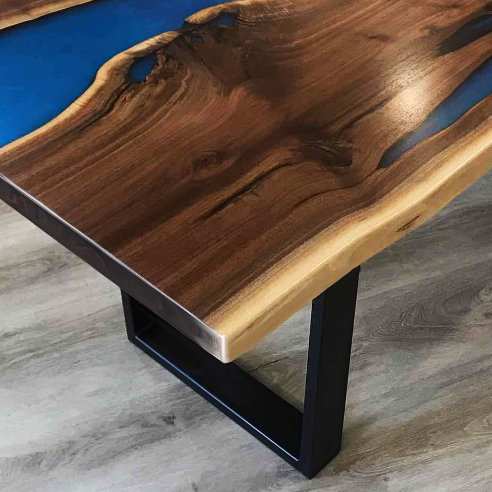 Custom Black Walnut Epoxy Resin River Table Blue Resin JXT-83 - image 8 | ThawHome
