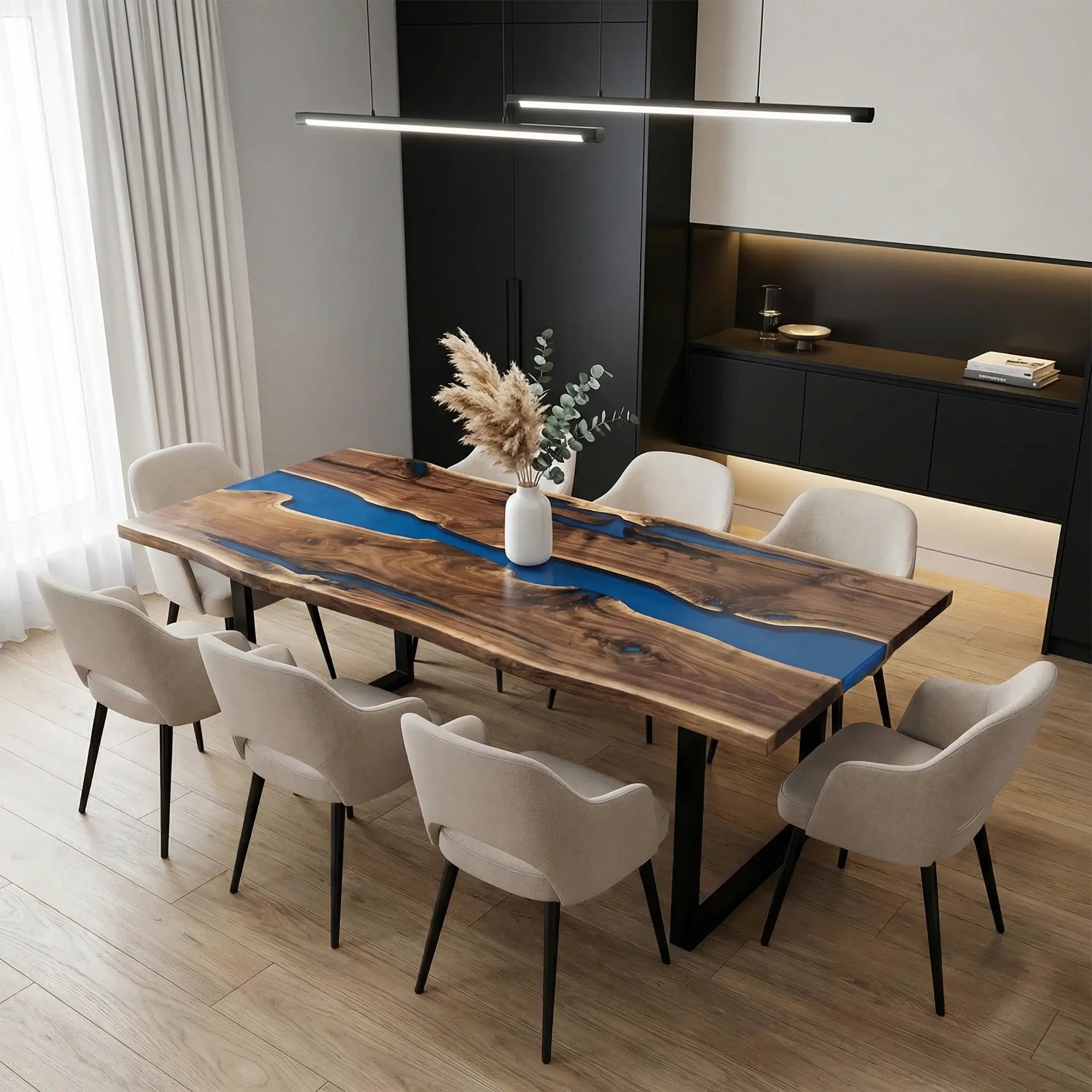 Custom Black Walnut Epoxy Resin River Table Blue Resin JXT-83 - image 4 | ThawHome