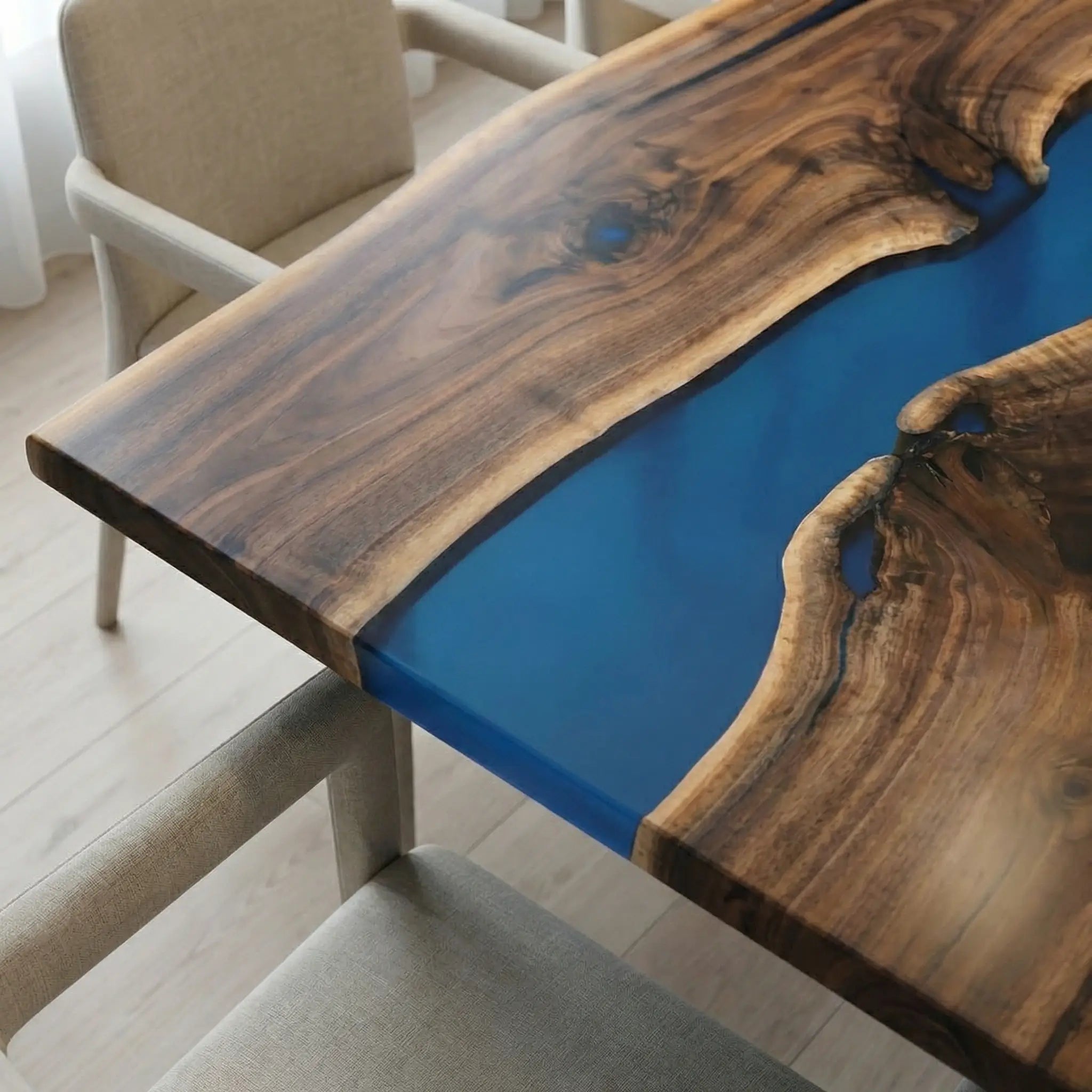 Custom Black Walnut Epoxy Resin River Table Blue Resin JXT-83 - image 5 | ThawHome