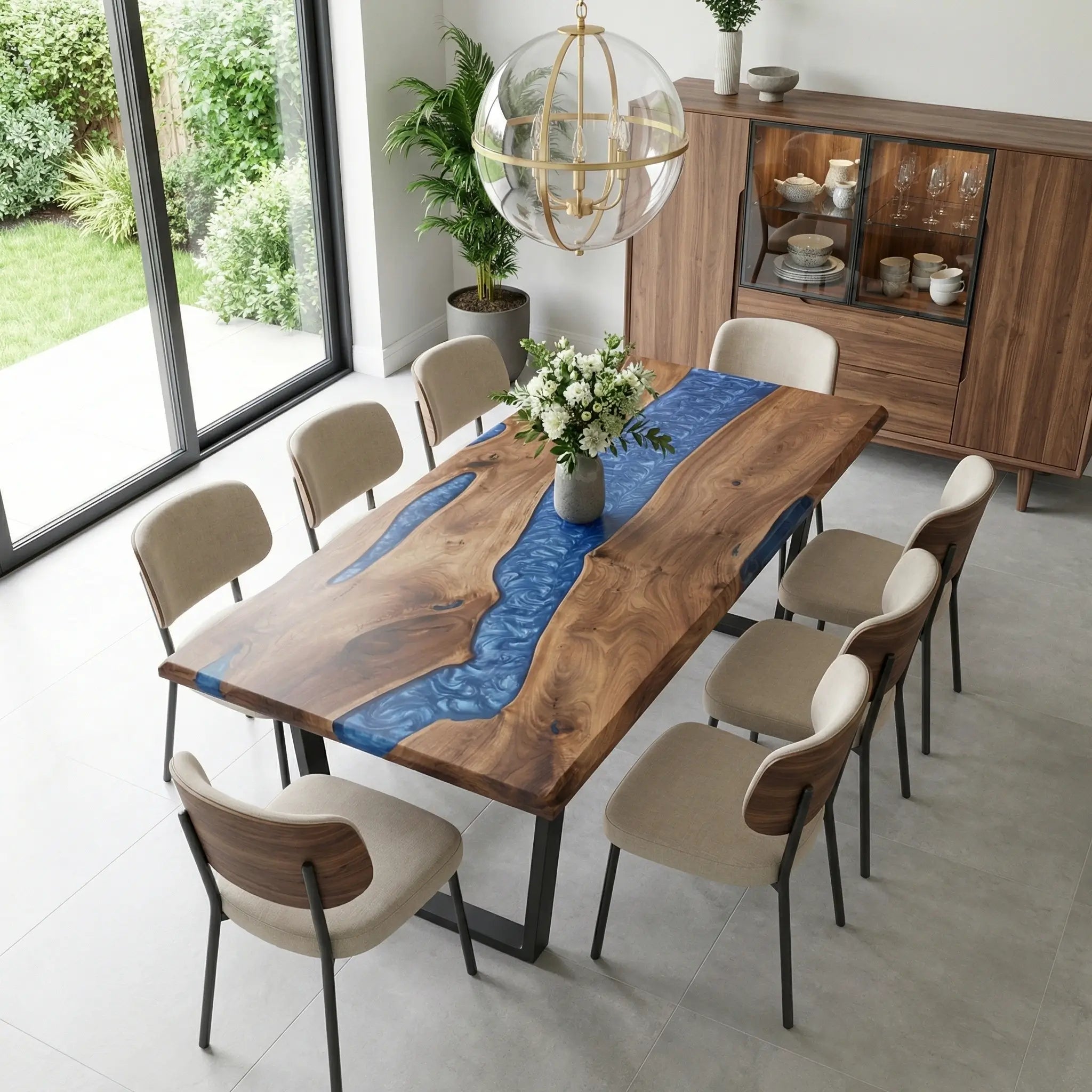 Custom Black Walnut Epoxy Resin River Table Blue Resin ORT-59 - image 1 | ThawHome