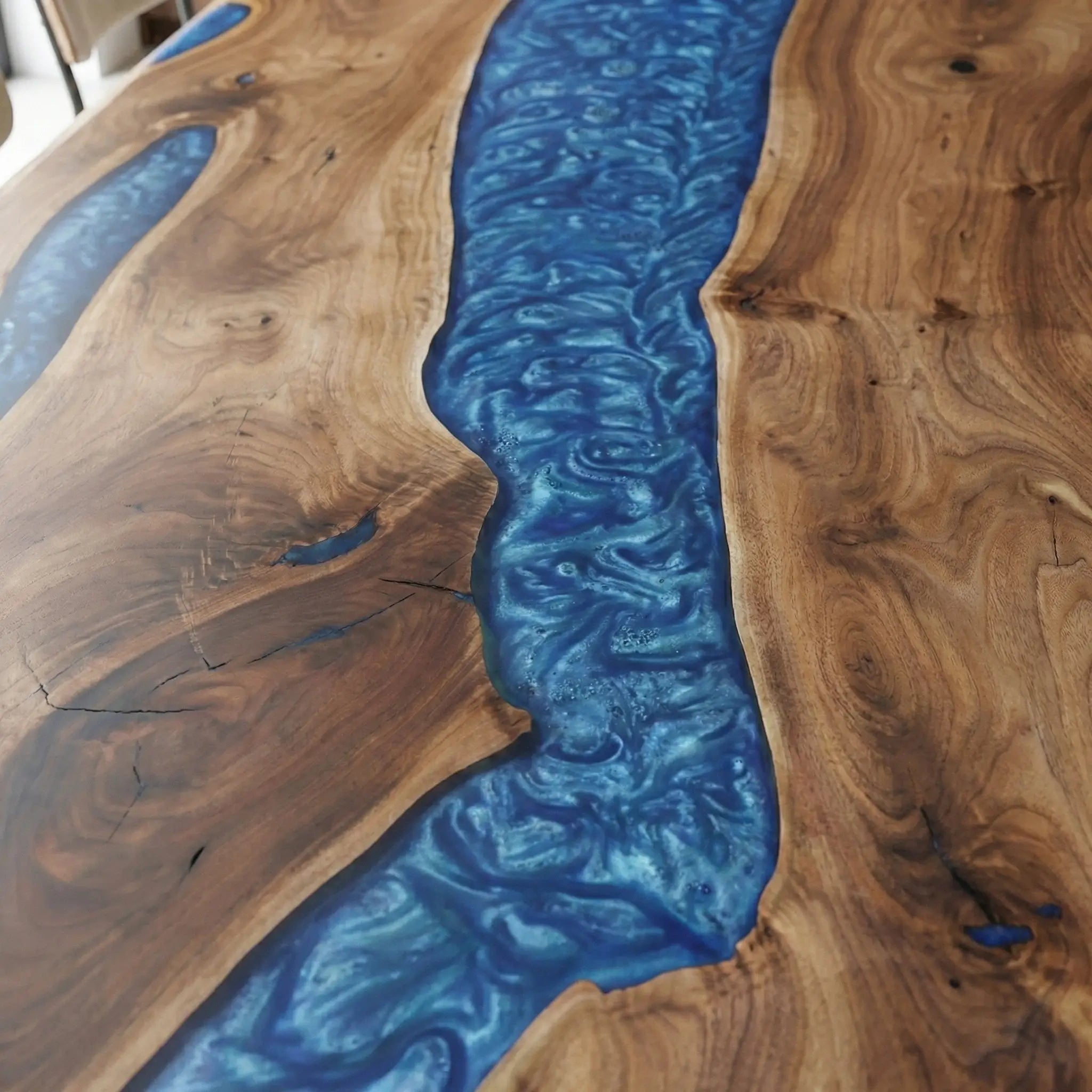 Custom Black Walnut Epoxy Resin River Table Blue Resin ORT-59 - image 4 | ThawHome