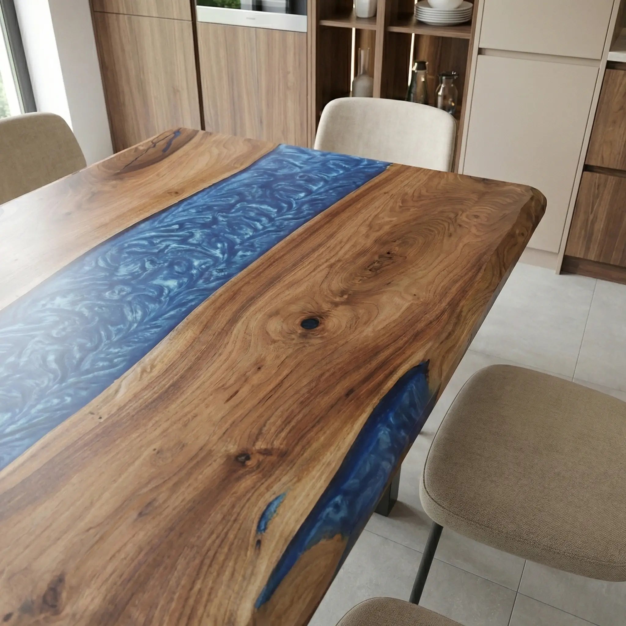 Custom Black Walnut Epoxy Resin River Table Blue Resin ORT-59 - image 5 | ThawHome