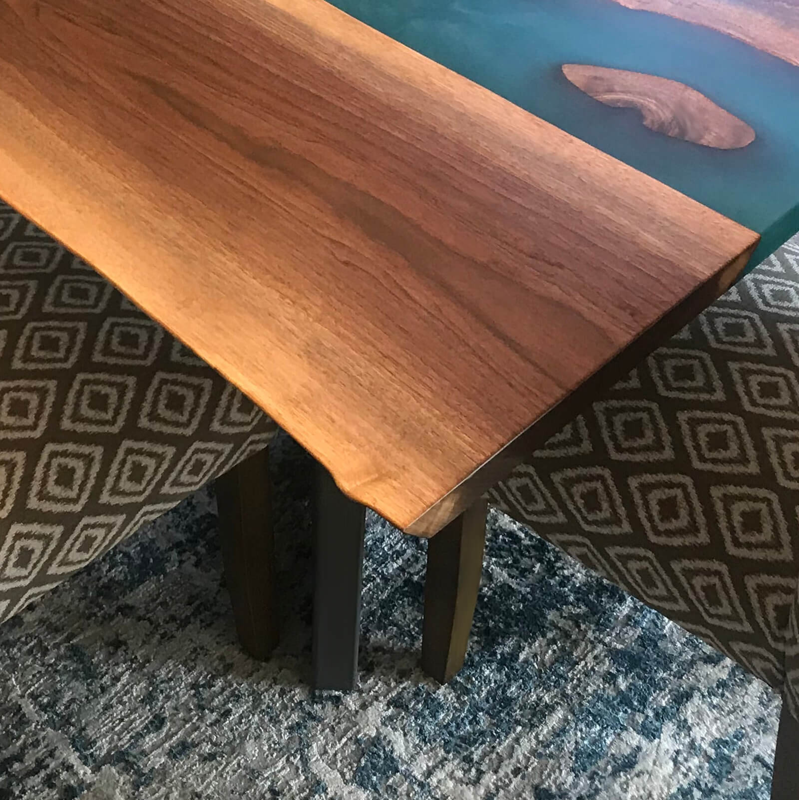 Custom Black Walnut Epoxy Resin River Table Blue Resin ORT-82 - image 6 | ThawHome