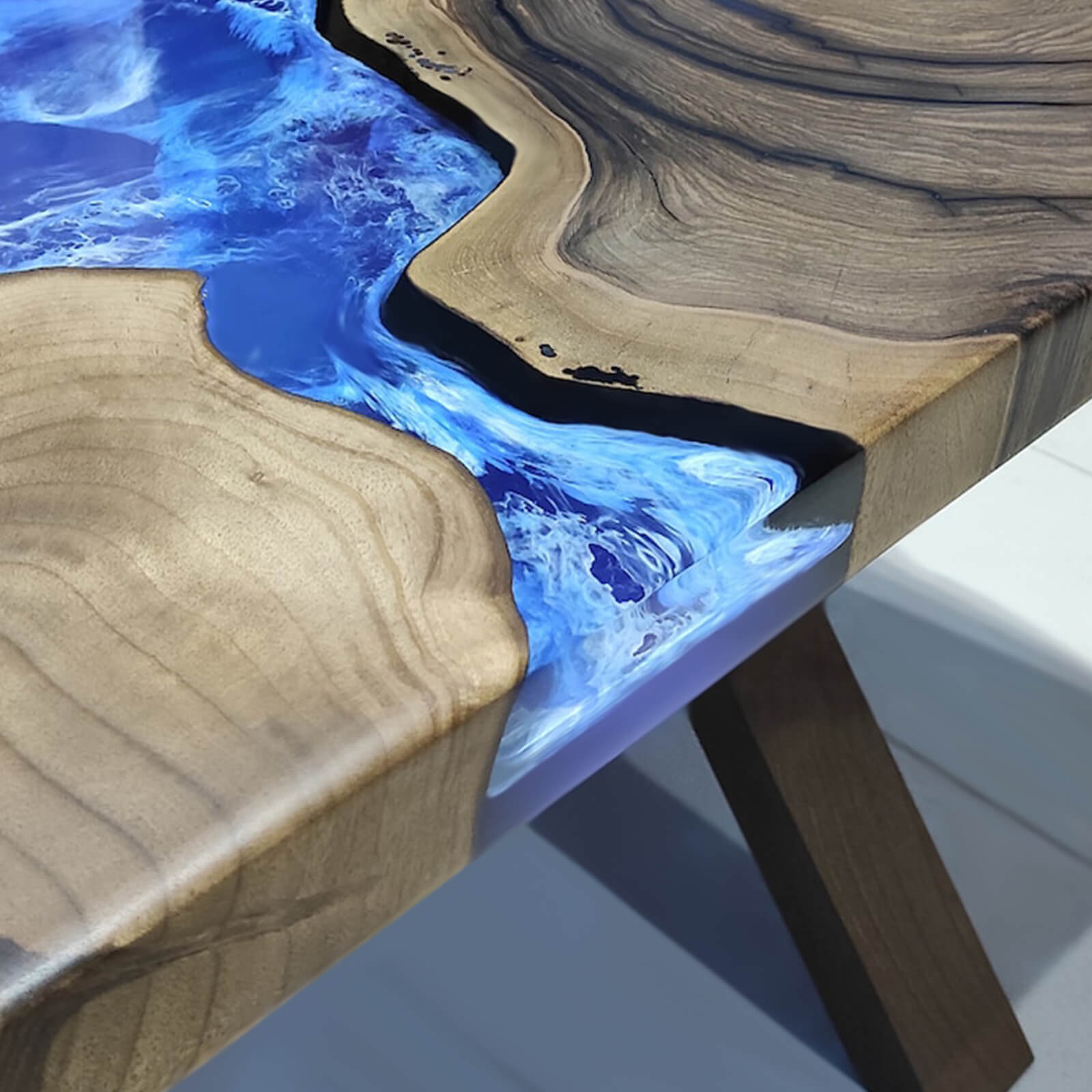 Custom Black Walnut Epoxy Resin River Table Blue Waves ART-28 - image 6 | ThawHome
