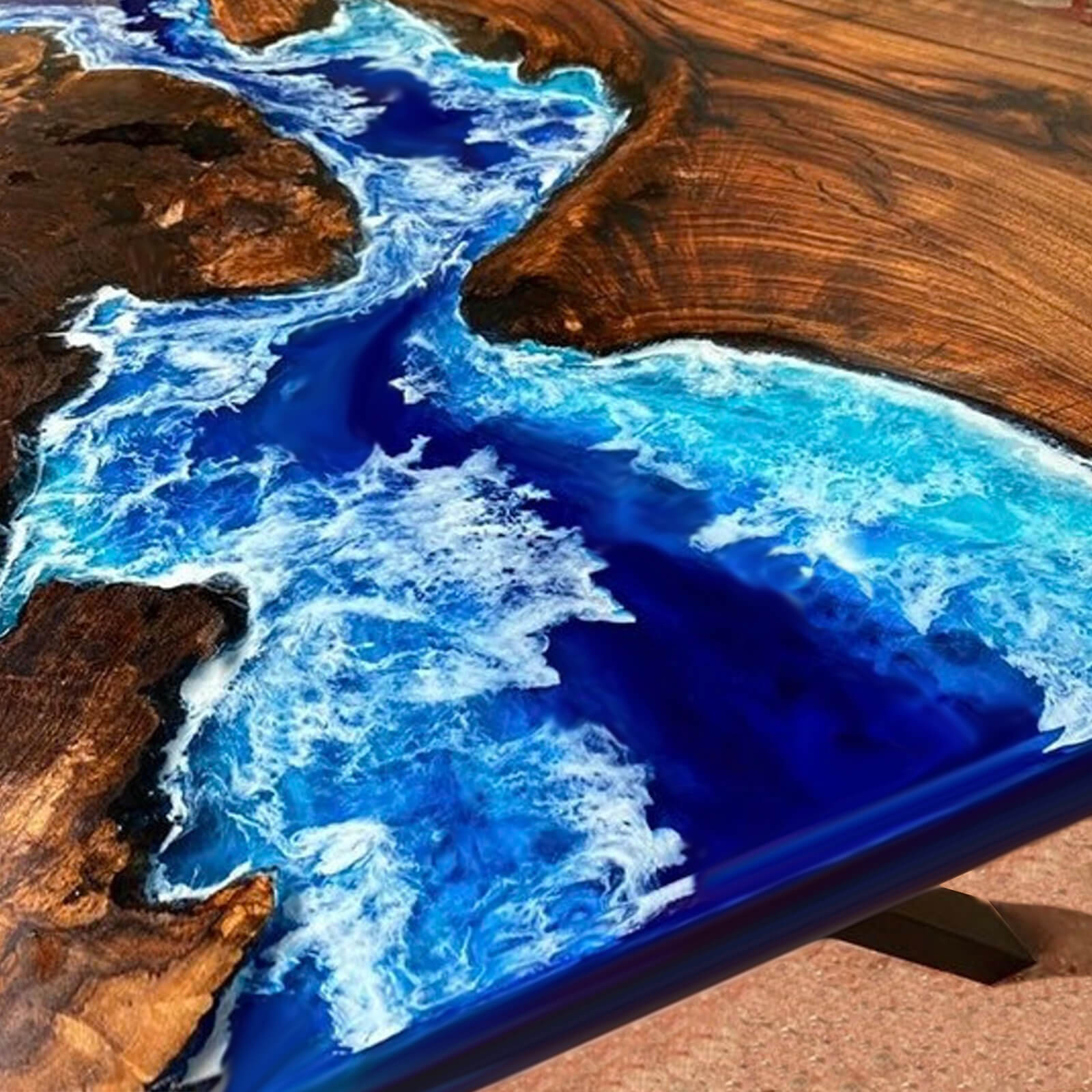 Custom Black Walnut Epoxy Resin River Table Blue Waves ERD-38 - image 6 | ThawHome