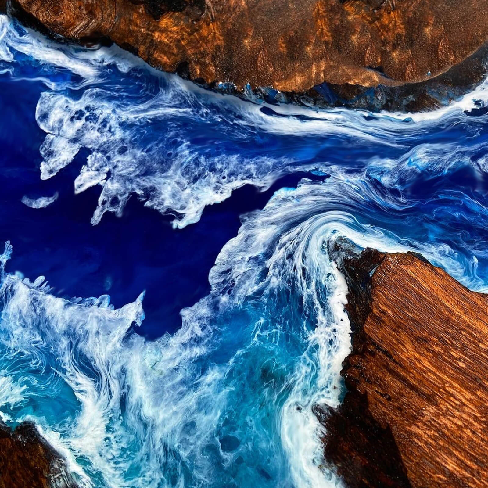 Custom Black Walnut Epoxy Resin River Table Blue Waves ERD-38 - image 5 | ThawHome