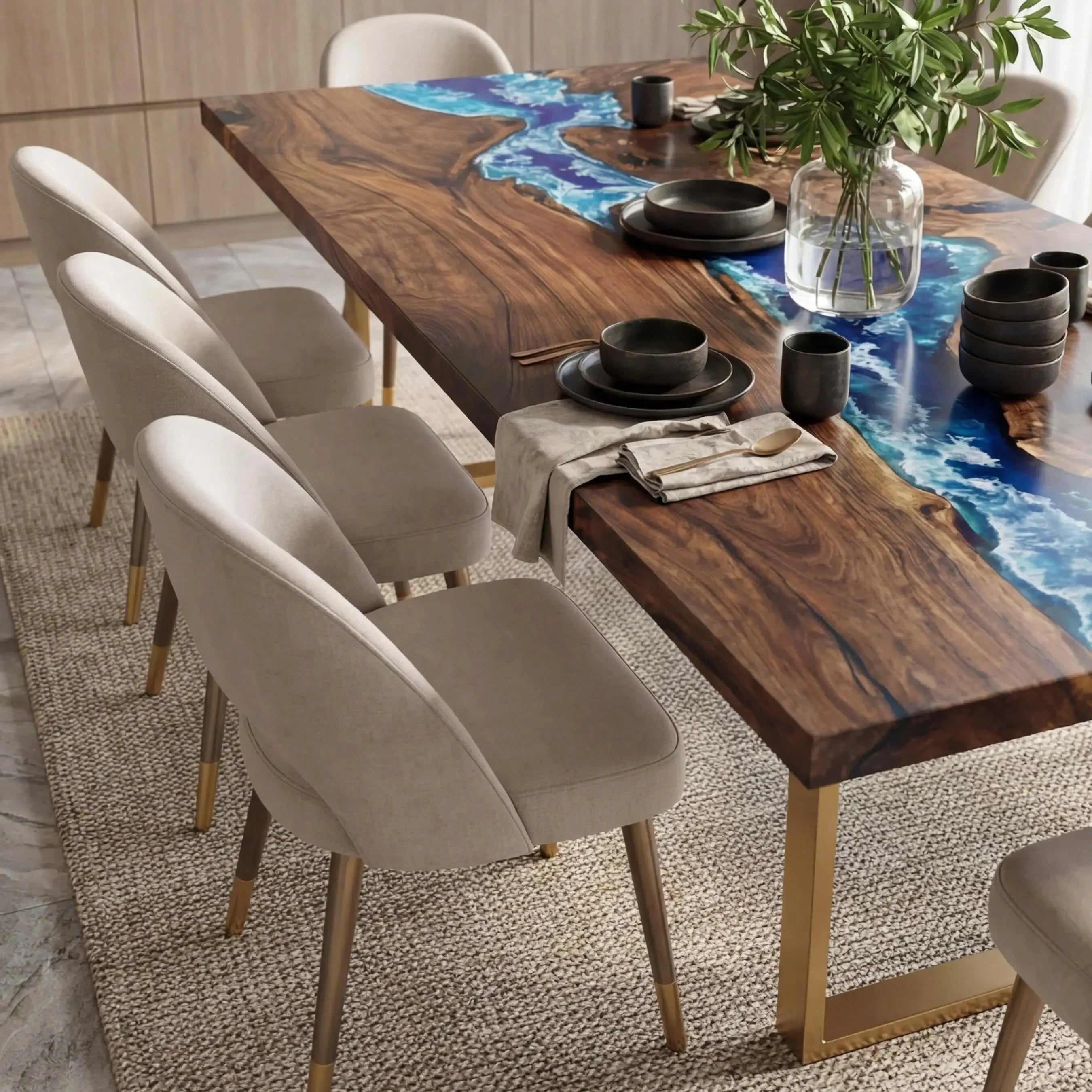 Custom Black Walnut Epoxy Resin River Table Blue Waves ERD-38 - image 3 | ThawHome