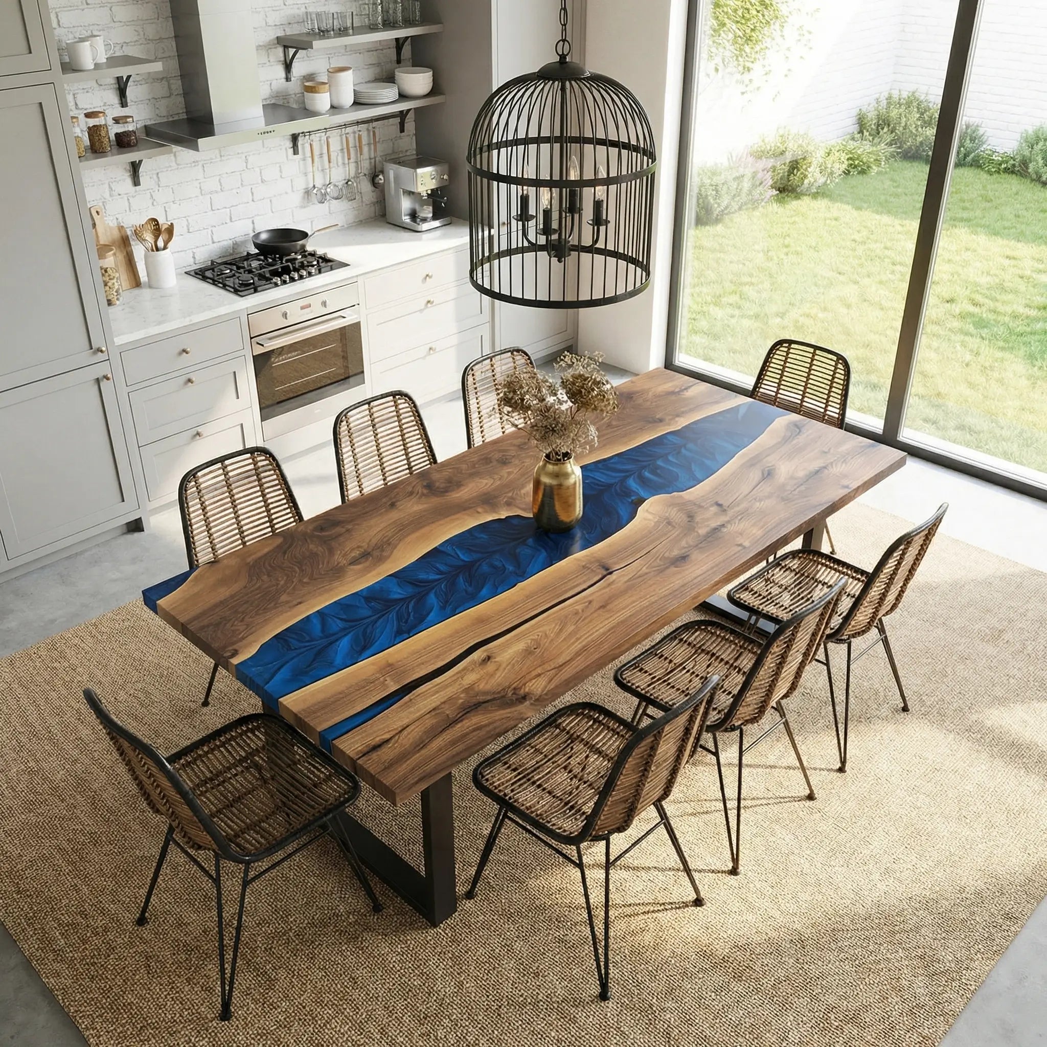 Custom Black Walnut Epoxy Resin River Table Blue Waves ORT-29 - image 3 | ThawHome