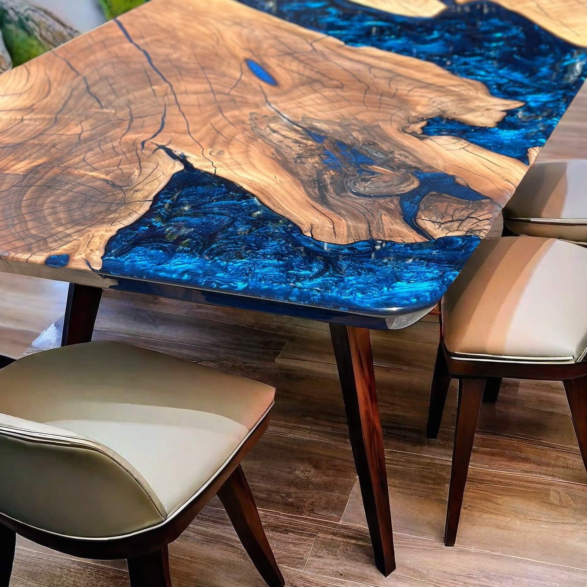 Custom Black Walnut Epoxy Resin River Table Blue Waves ORT-45 - image 7 | ThawHome