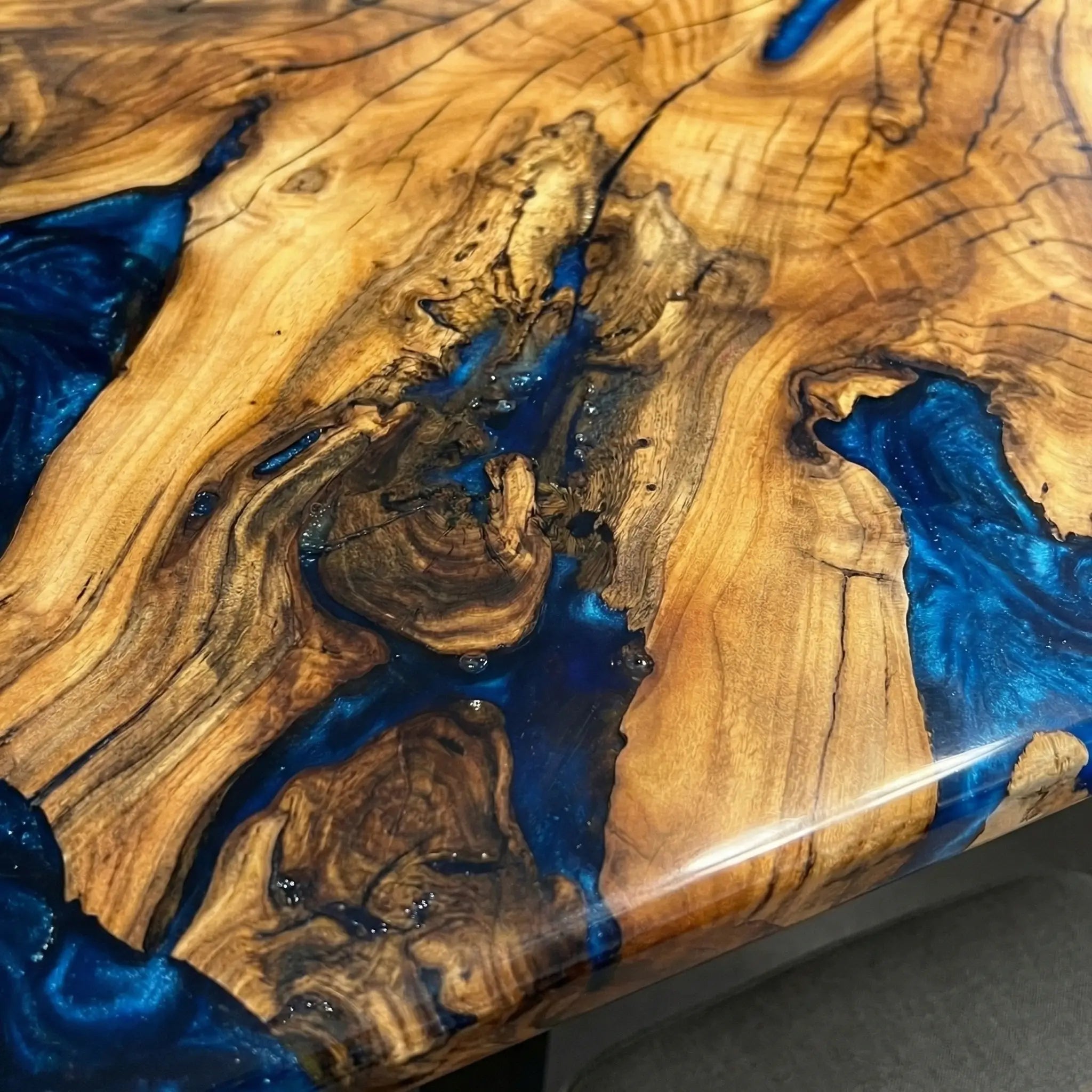 Custom Black Walnut Epoxy Resin River Table Blue Waves ORT-45 - image 4 | ThawHome