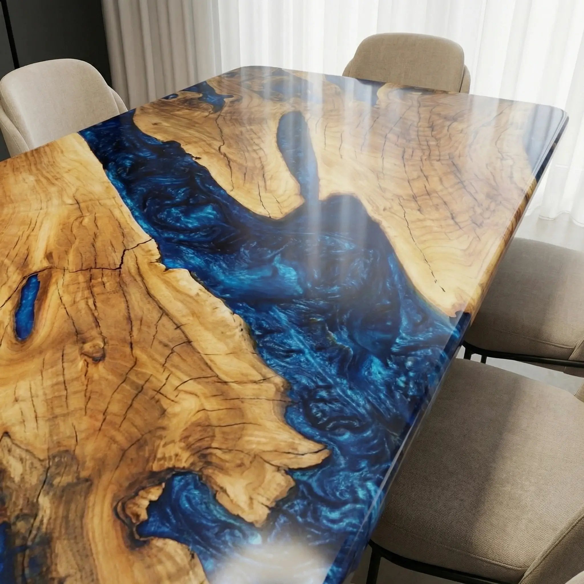 Custom Black Walnut Epoxy Resin River Table Blue Waves ORT-45 - image 5 | ThawHome