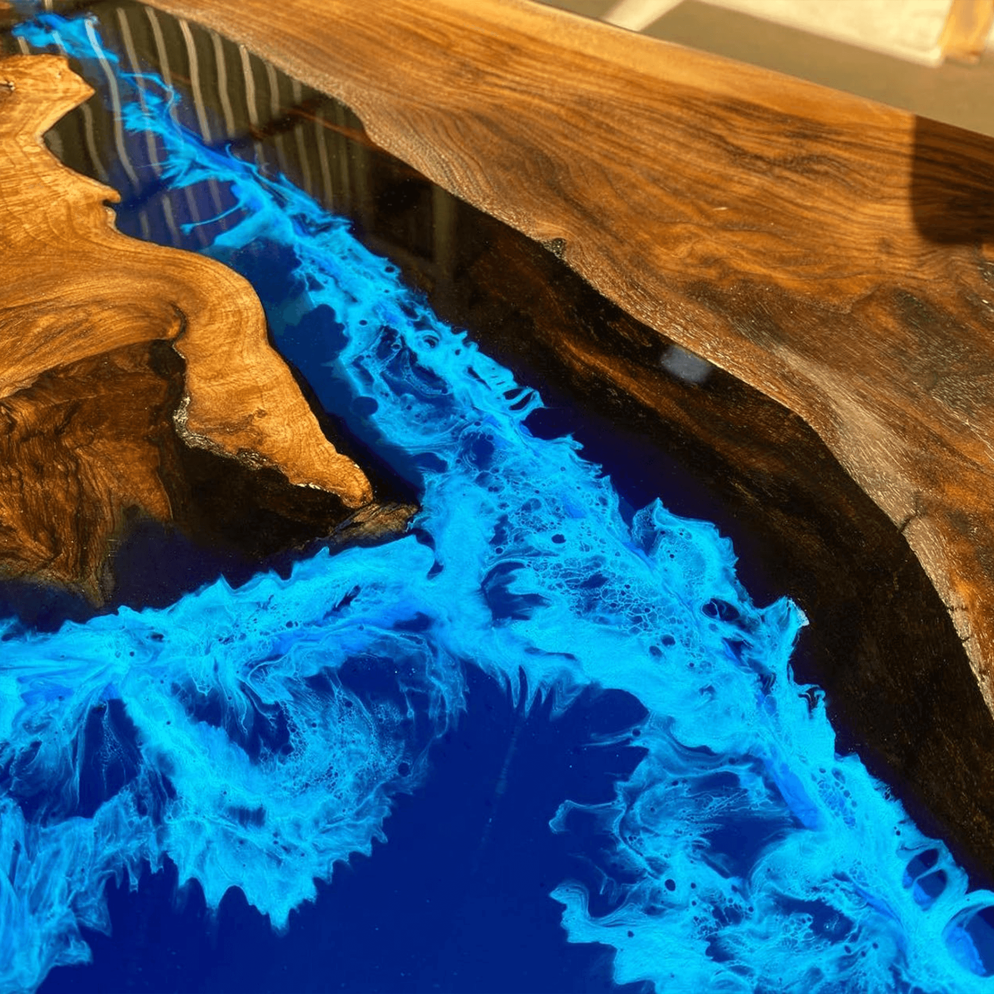 Custom Black Walnut Epoxy Resin River Table Blue Waves XPT-27 - image 8 | ThawHome