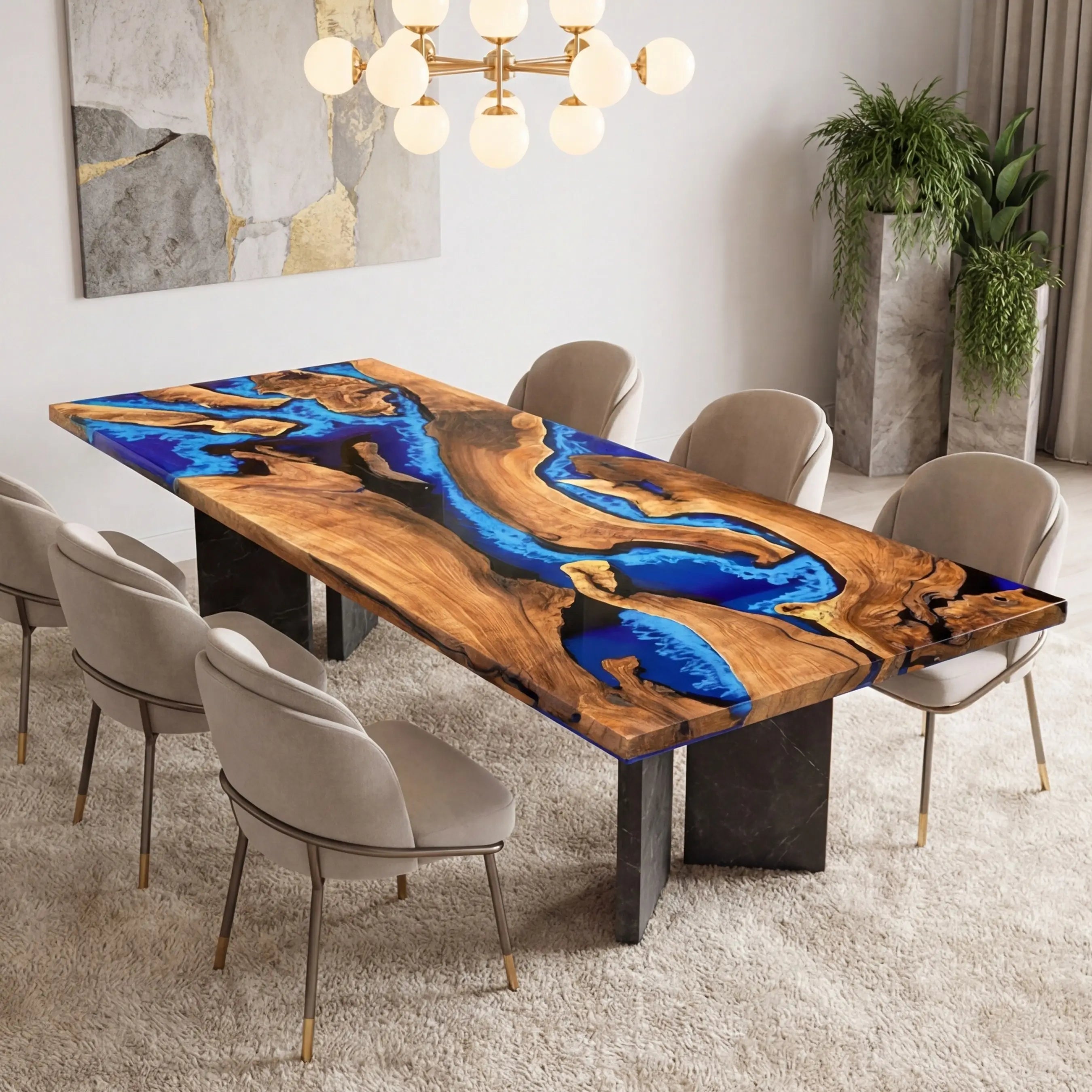 Custom Black Walnut Epoxy Resin River Table Blue Waves XPT-27 - image 2 | ThawHome