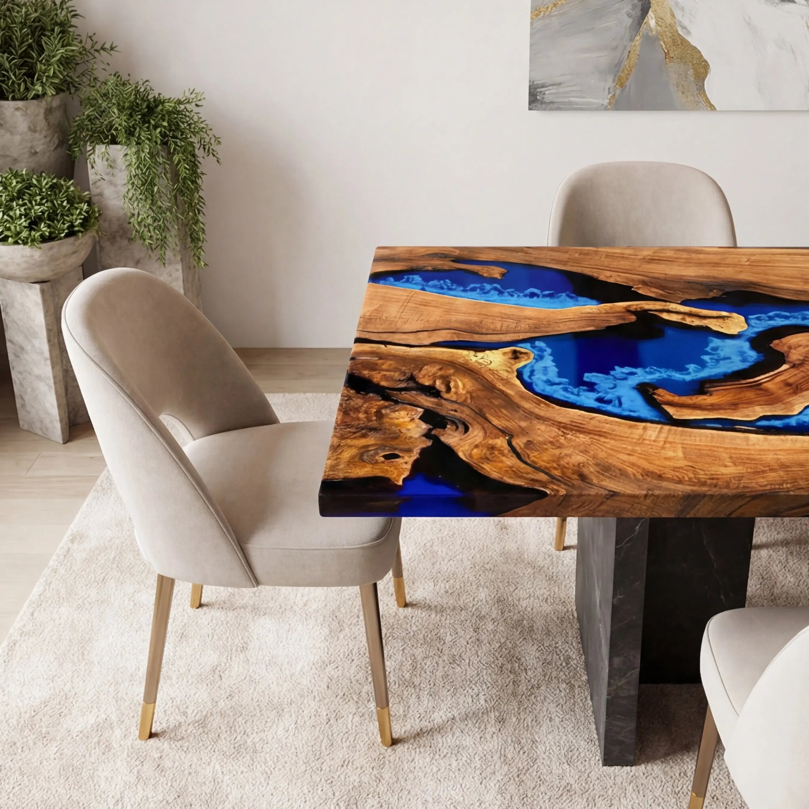 Custom Black Walnut Epoxy Resin River Table Blue Waves XPT-27 - image 4 | ThawHome