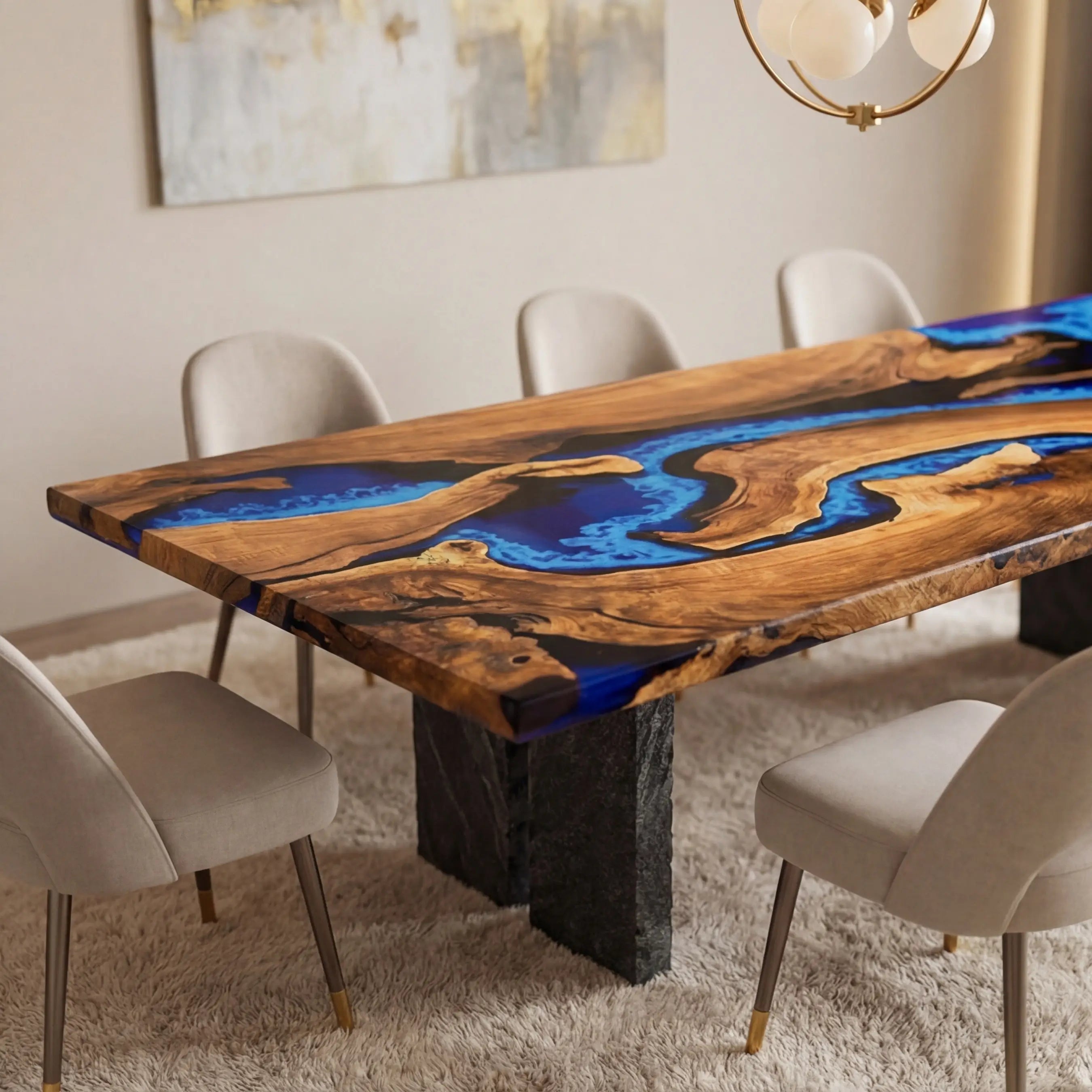 Custom Black Walnut Epoxy Resin River Table Blue Waves XPT-27 - image 5 | ThawHome