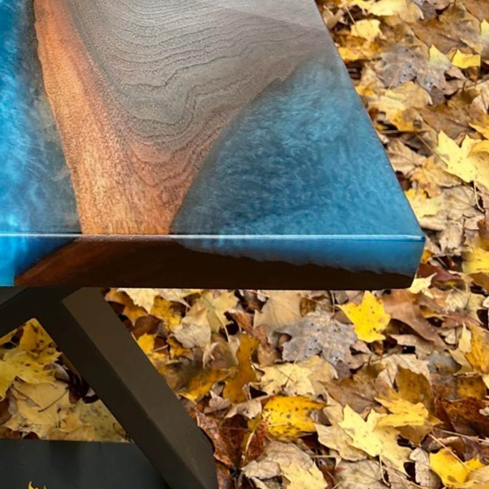 Custom Black Walnut Epoxy Resin River Table Blue Waves ZRT-57 - image 8 | ThawHome