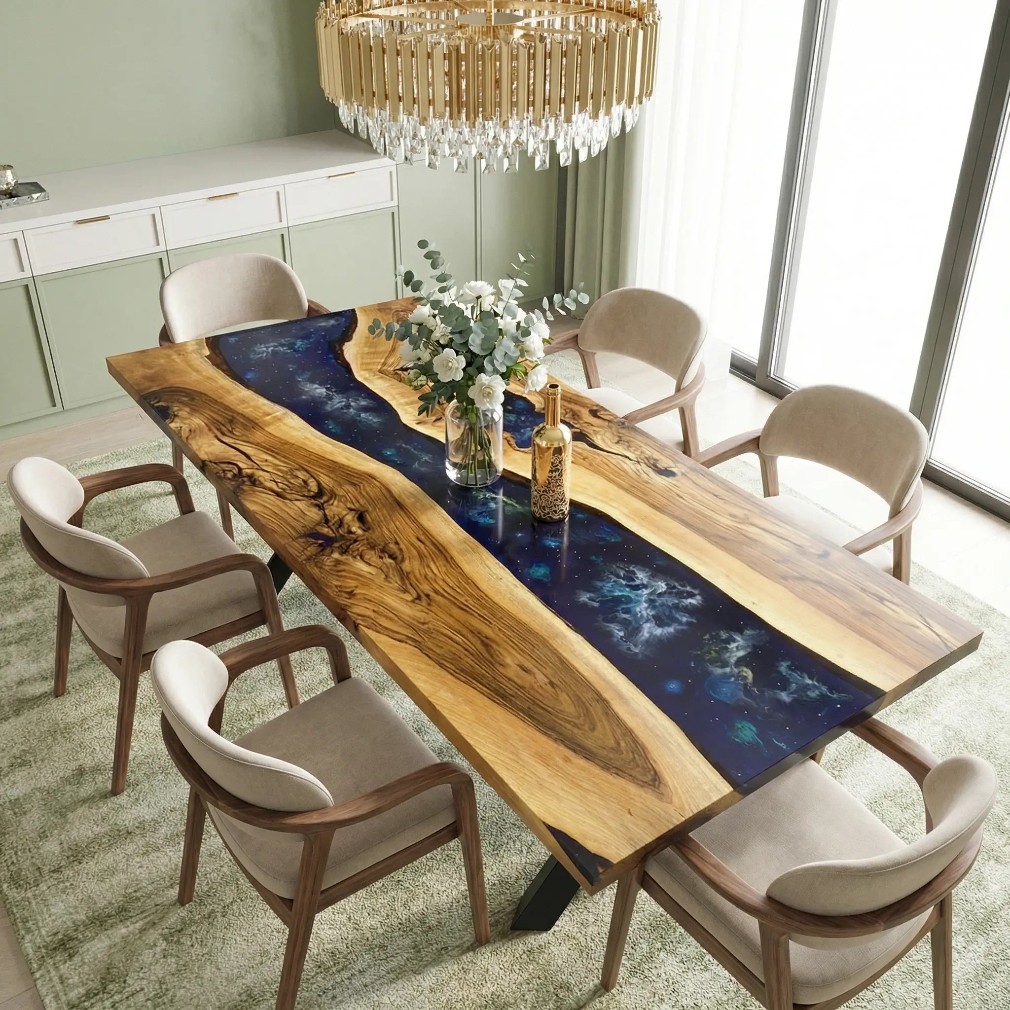 Custom Black Walnut Epoxy Resin River Table Blue XRT-72 - image 1 | ThawHome